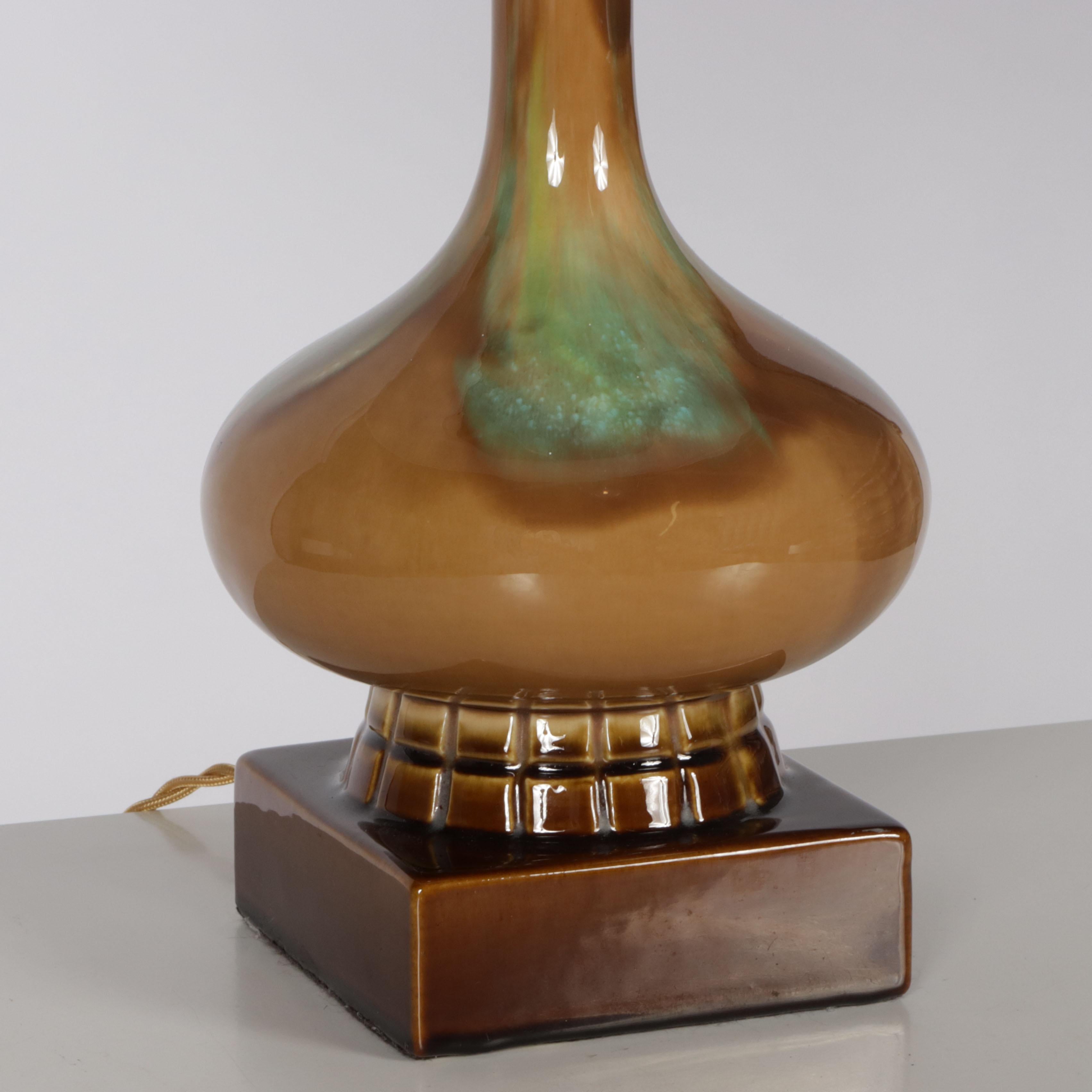 Turquoise, Brown, and Green Ceramic Lamp, C. 1960 For Sale 1