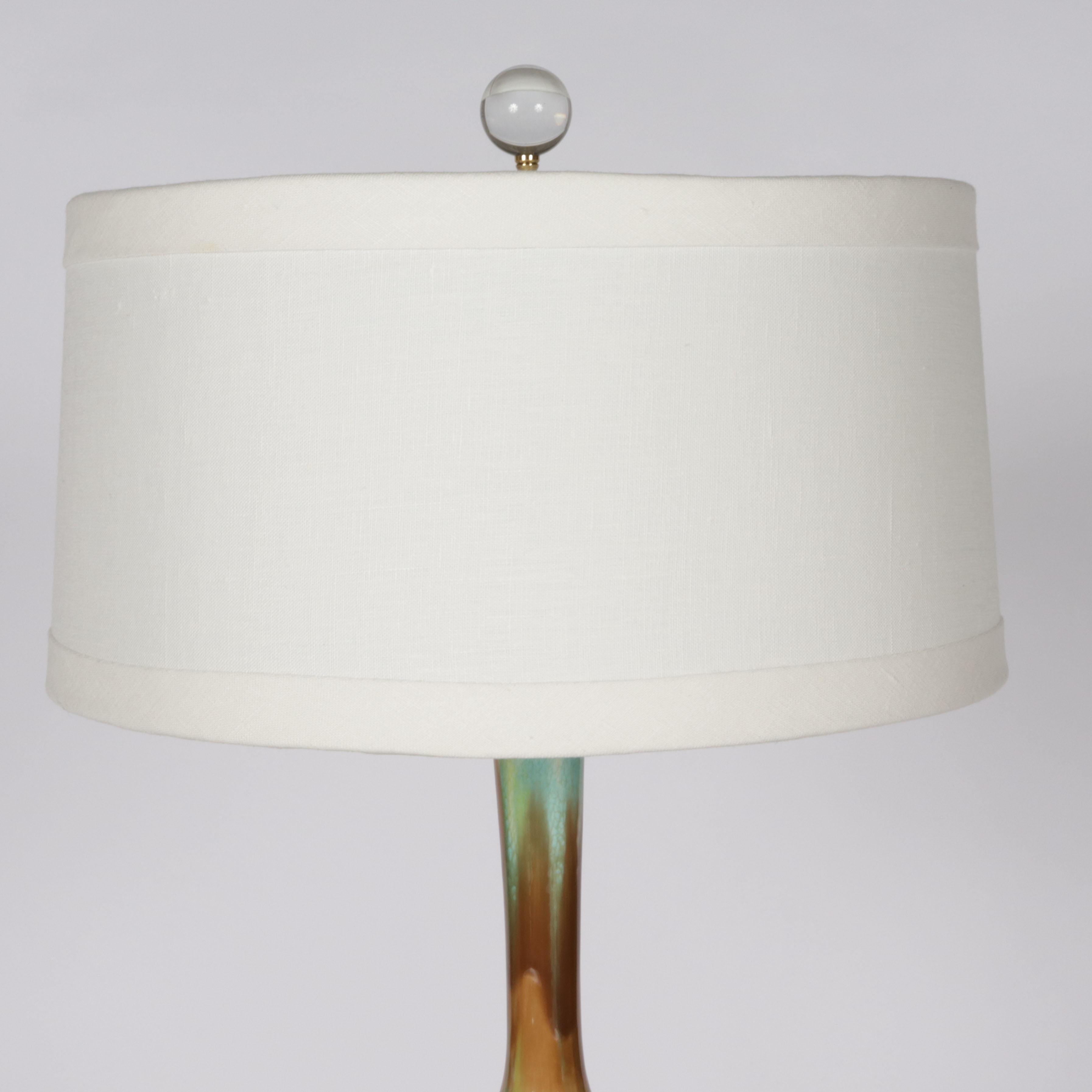 Turquoise, Brown, and Green Ceramic Lamp, C. 1960 For Sale 2