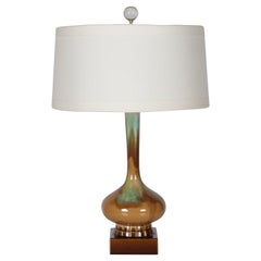 Turquoise, Brown, and Green Ceramic Lamp, C. 1960