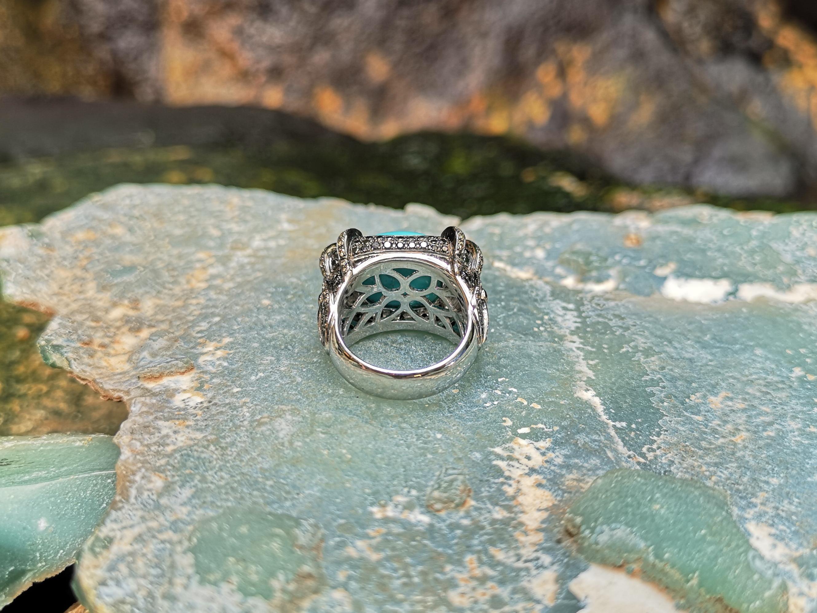 Türkis, brauner Diamant, schwarzer Diamant und Diamantring aus 18 Karat Weißgold im Angebot 4