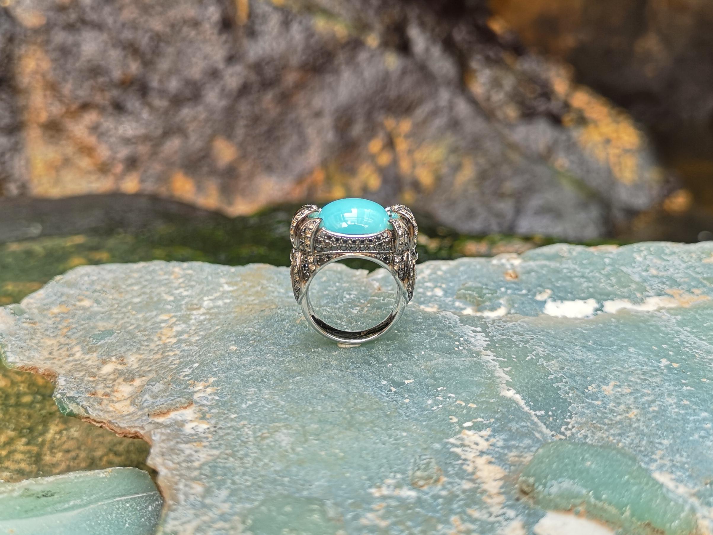 Türkis, brauner Diamant, schwarzer Diamant und Diamantring aus 18 Karat Weißgold im Angebot 5