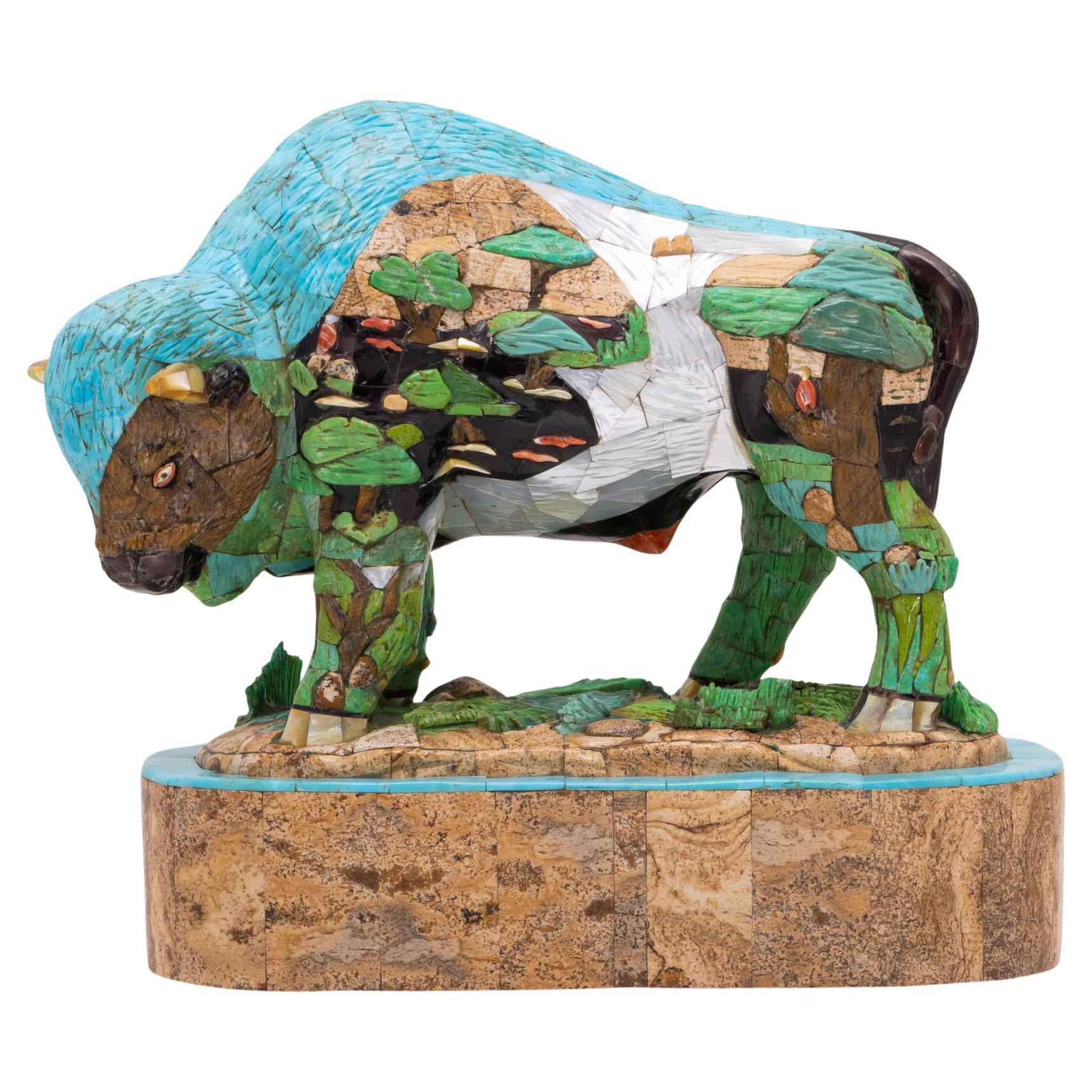 Turquoise Buffalo Sculpture For Sale