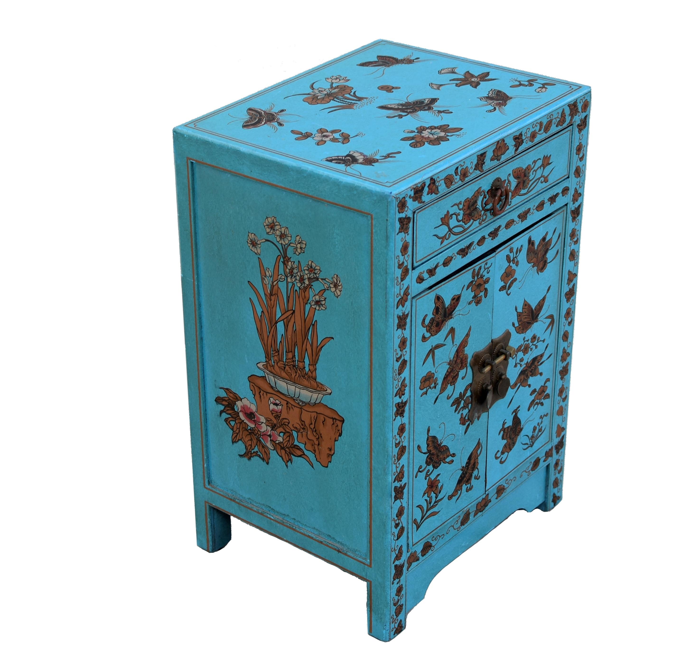 Turquoise Butterfly Asian Cabinet Night Stand 4