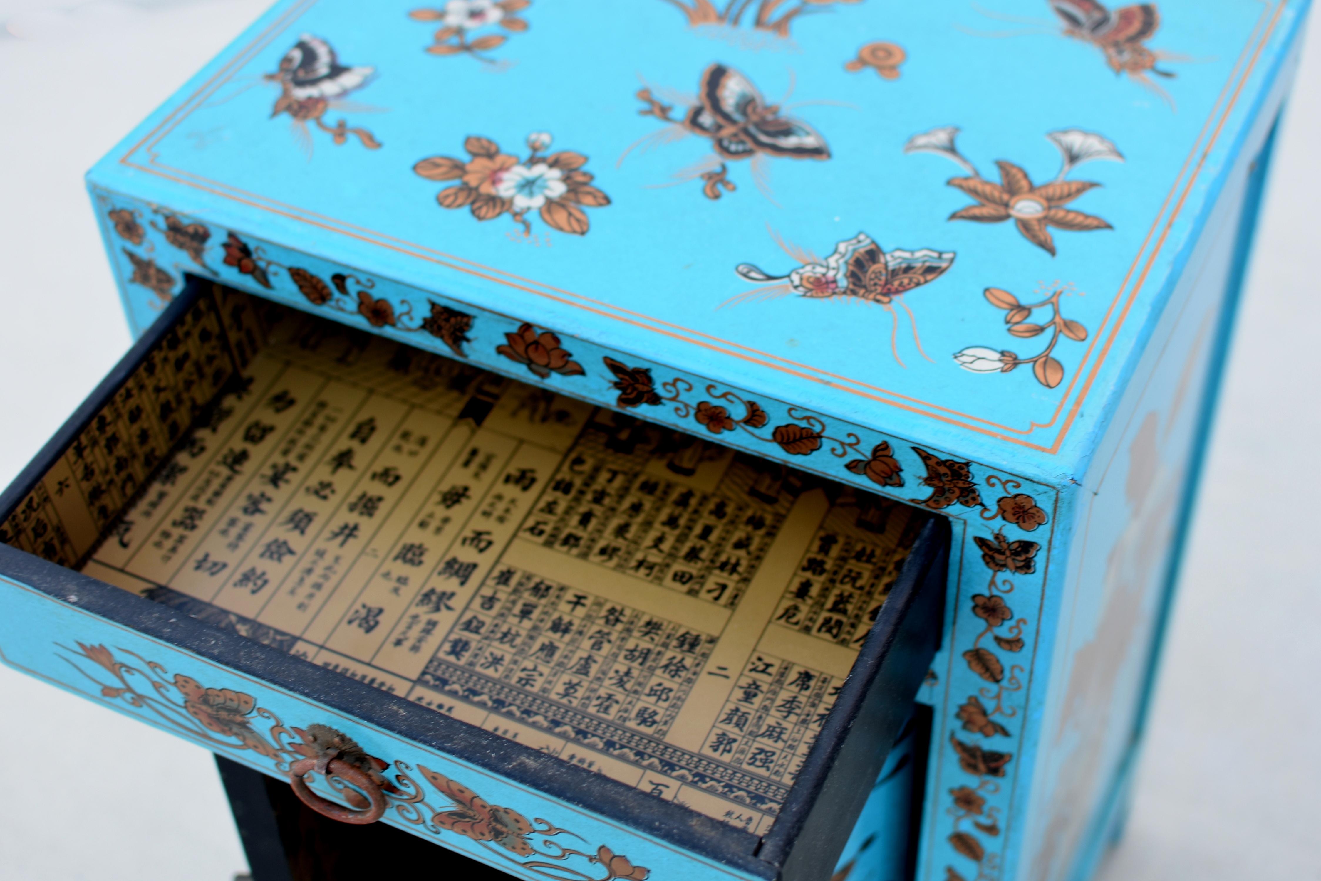 Turquoise Butterfly Asian Cabinet Night Stand 6