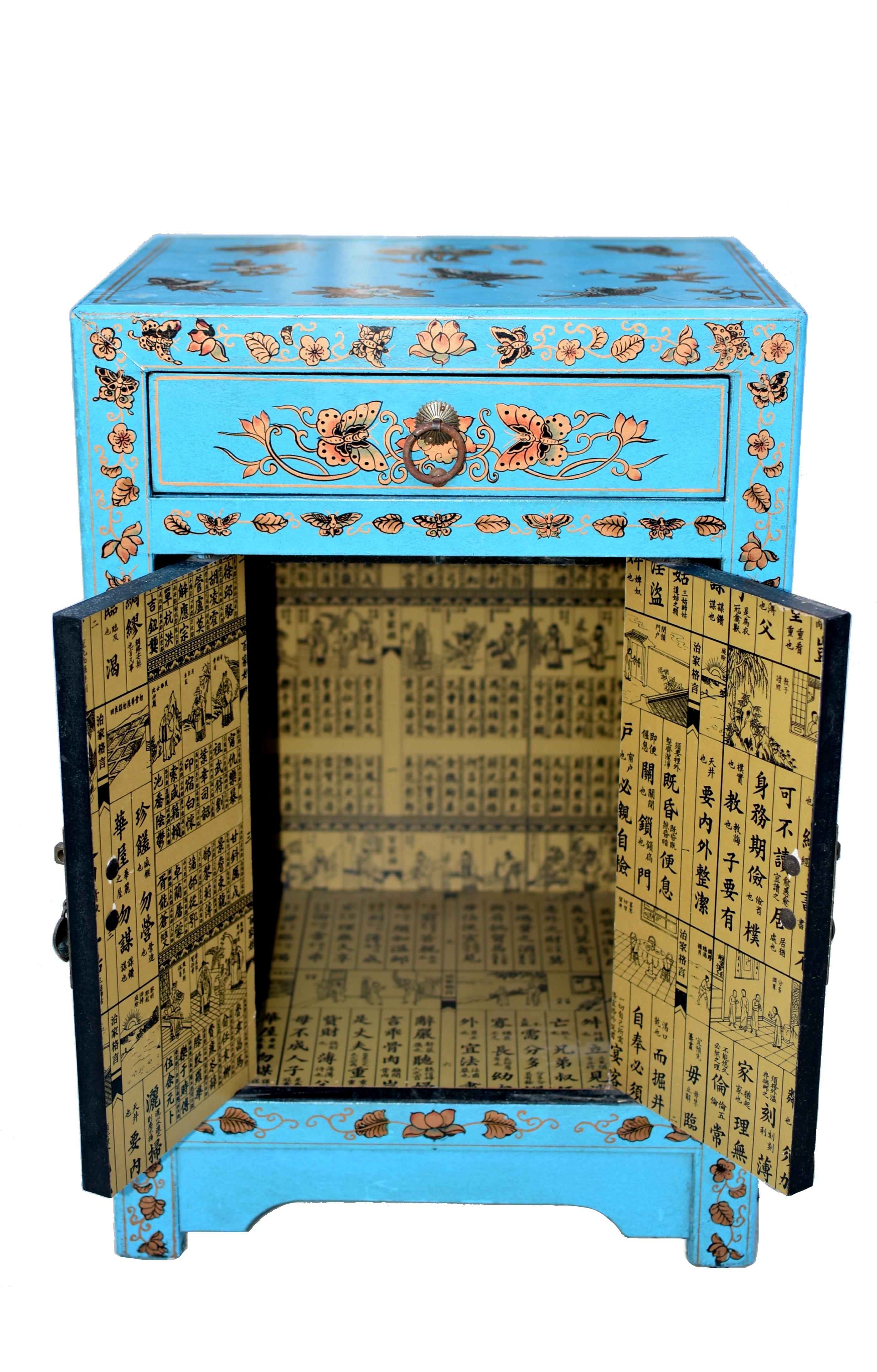 Turquoise Butterfly Asian Cabinet Night Stand 7