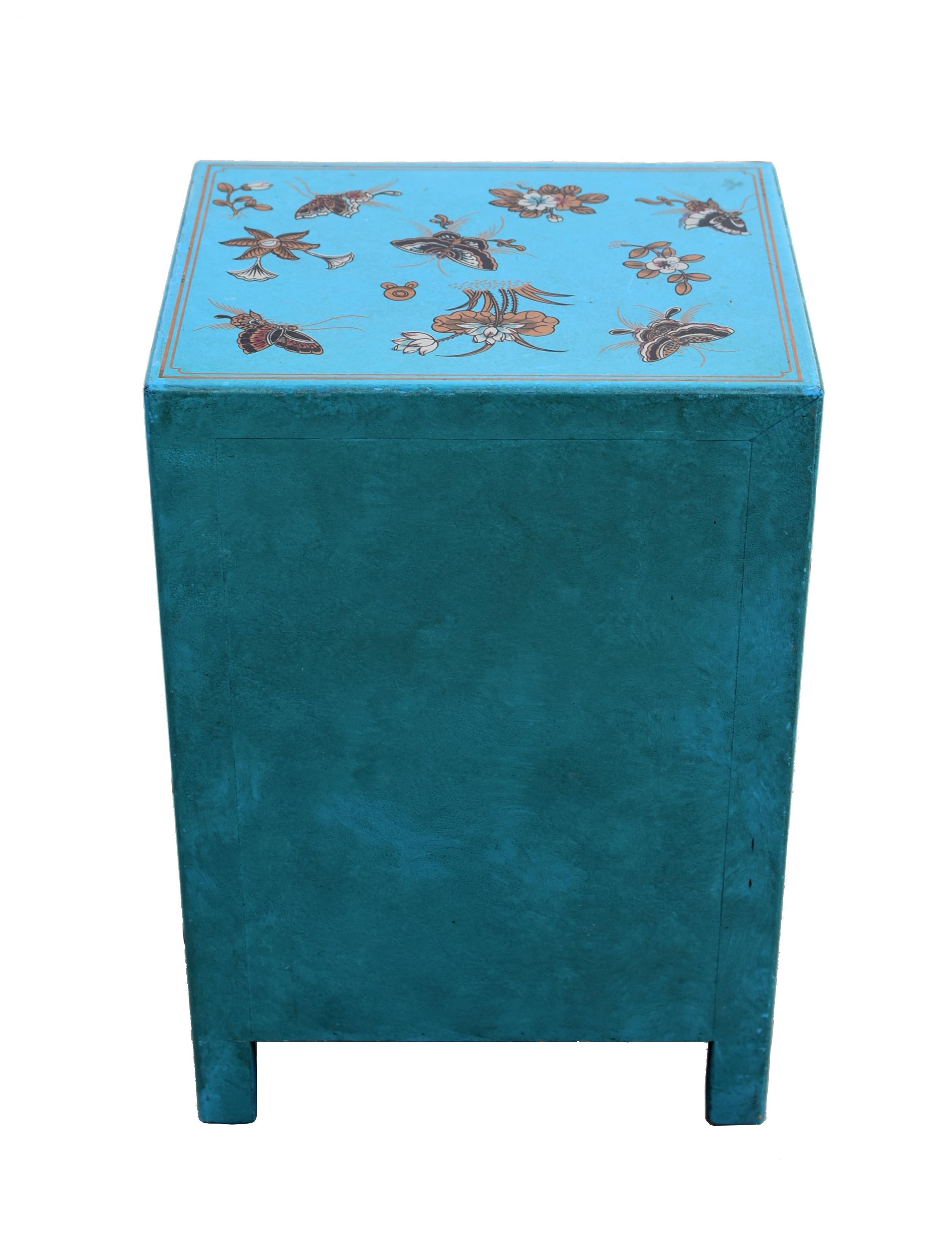 Turquoise Butterfly Asian Cabinet Night Stand 10
