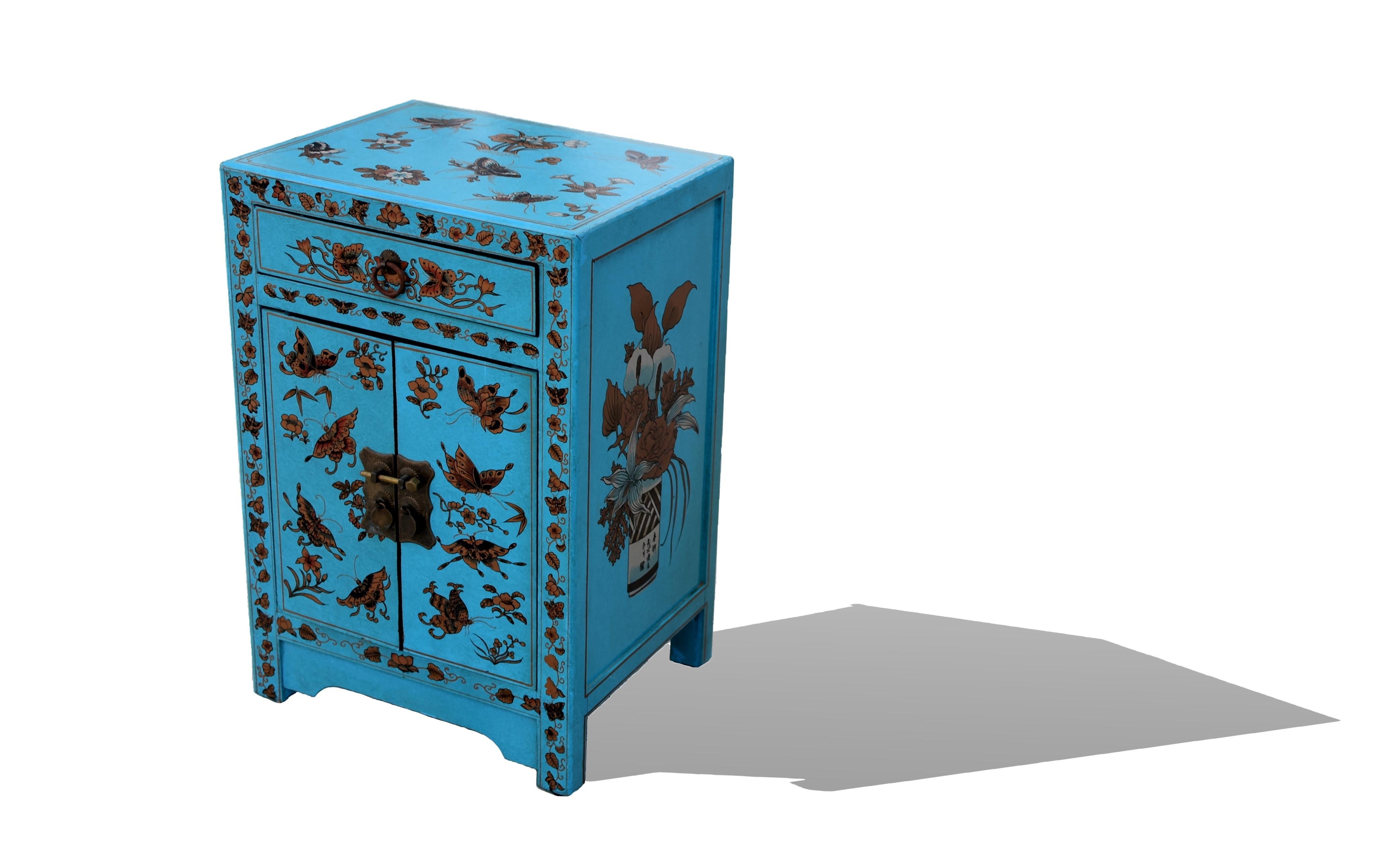 Turquoise Butterfly Asian Cabinet Night Stand 11