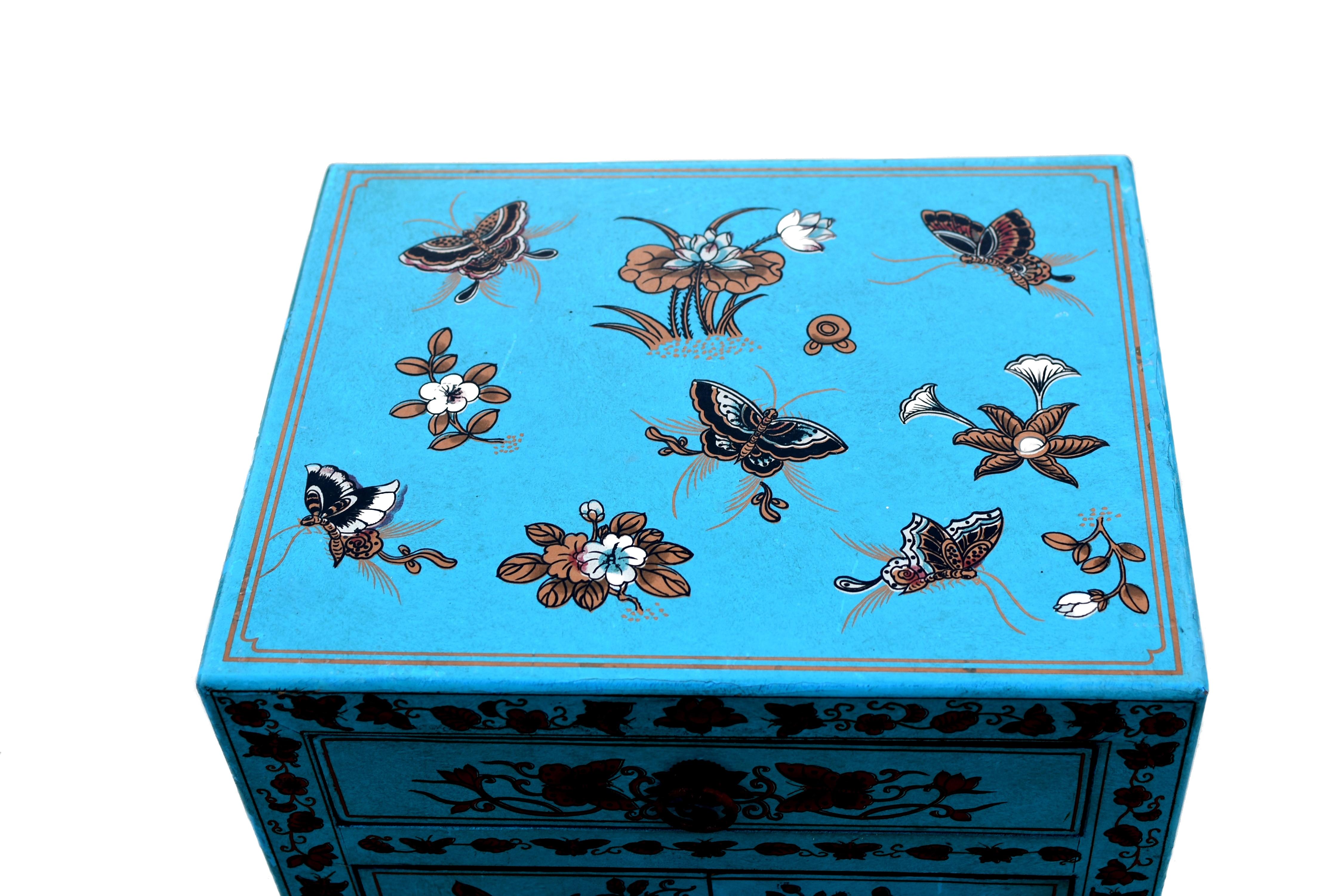 Turquoise Butterfly Asian Cabinet Night Stand 12