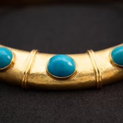 Turquoise Cabochon and 18k Yellow Gold Collar Necklace