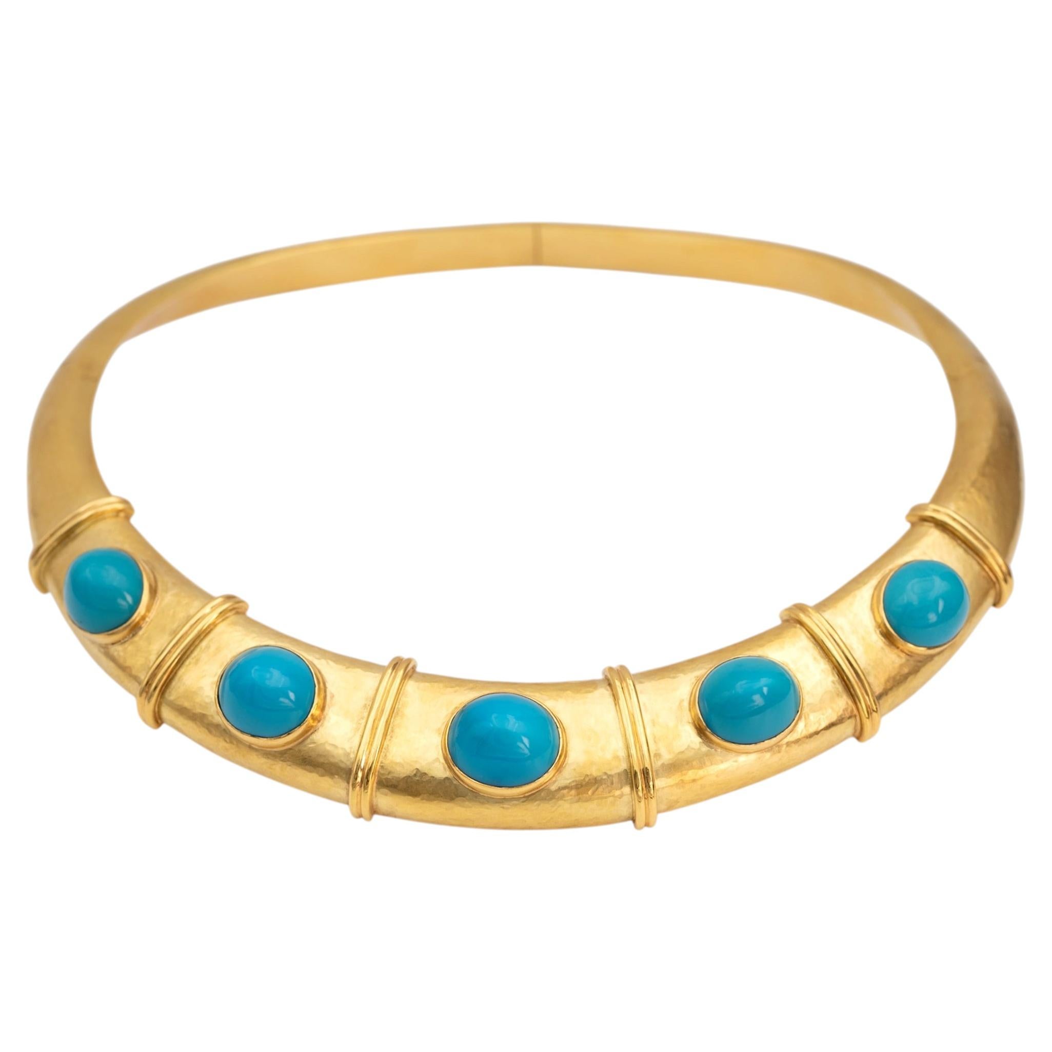 Collier en or jaune 18k et cabochon de turquoise