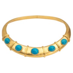Turquoise Cabochon and 18k Yellow Gold Collar Necklace