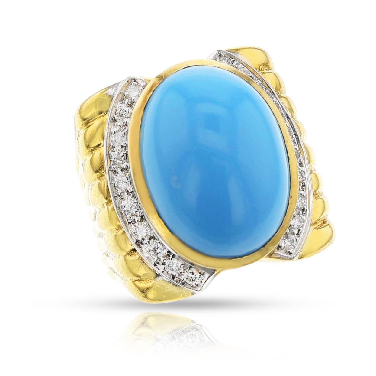 Turquoise Cabochon and Diamond Cocktail Ring, 18k 1