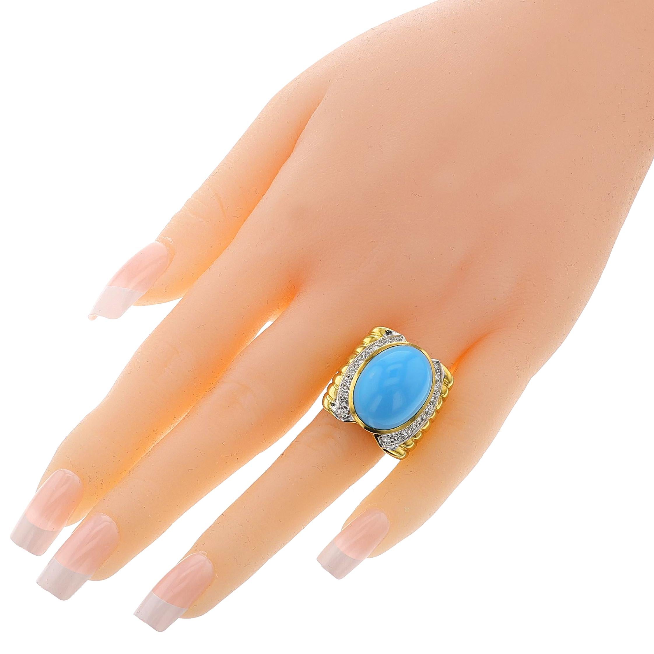 Turquoise Cabochon and Diamond Cocktail Ring, 18k 2