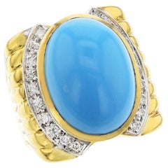 Turquoise Cabochon and Diamond Cocktail Ring, 18k