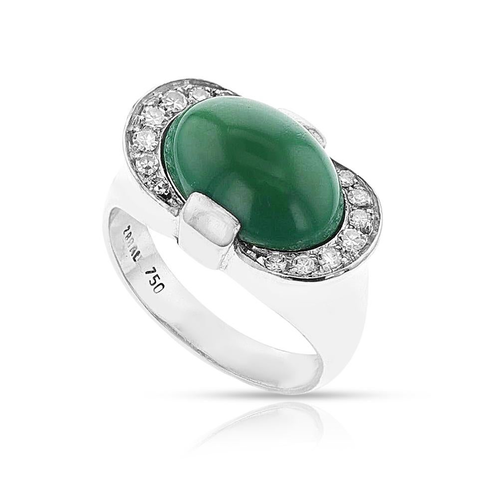 Bague en or blanc 18k avec cabochon de turquoise et diamant. La taille de la bague est US 6. Le poids total de la bague est de 7,06 grammes.