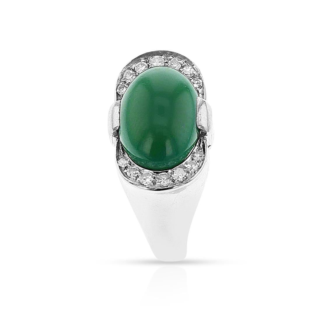 Taille cabochon Bague en turquoise cabochon et diamants, 18 carats en vente