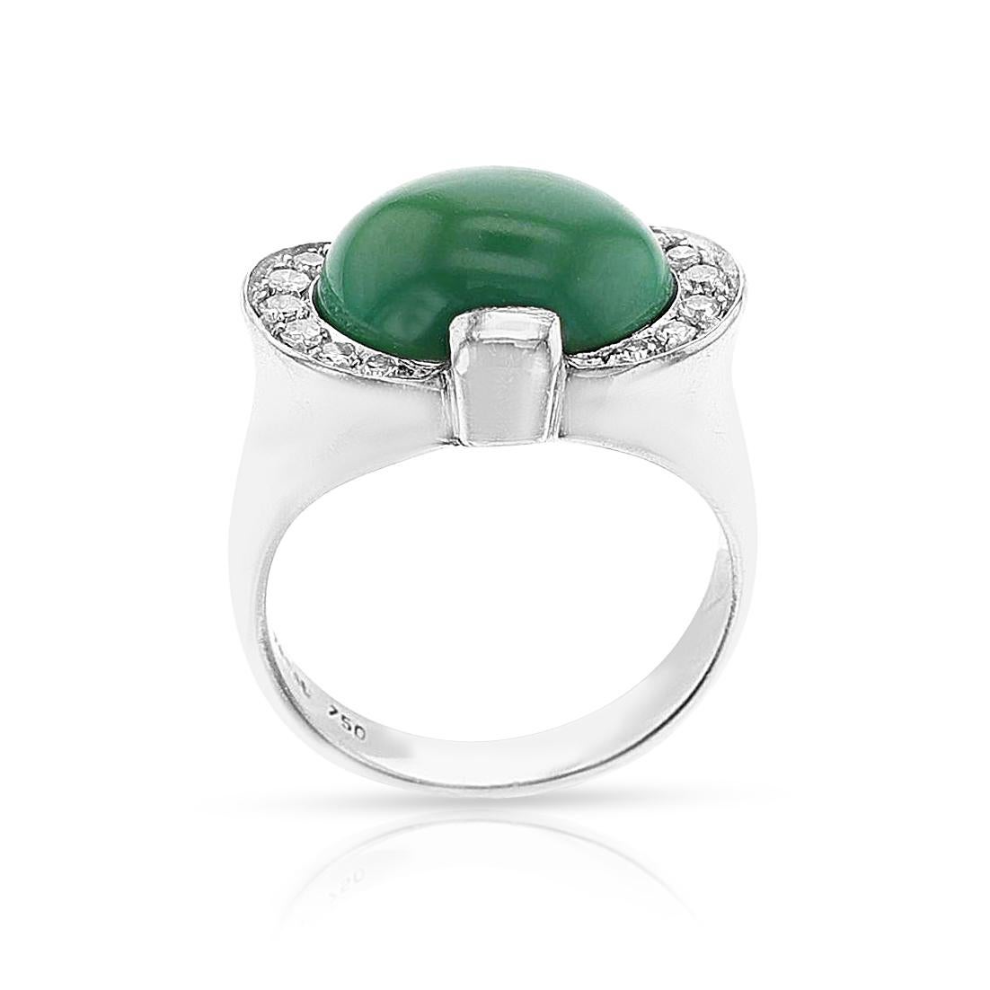 Bague en turquoise cabochon et diamants, 18 carats Excellent état - En vente à New York, NY