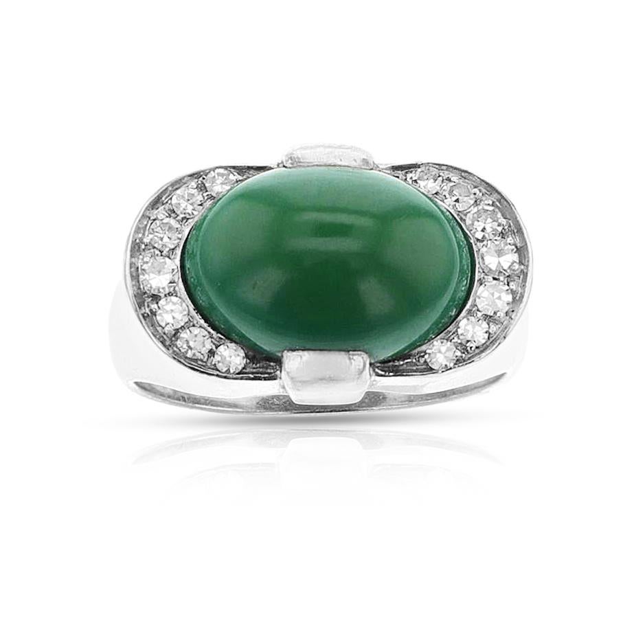 Bague en turquoise cabochon et diamants, 18 carats Unisexe en vente