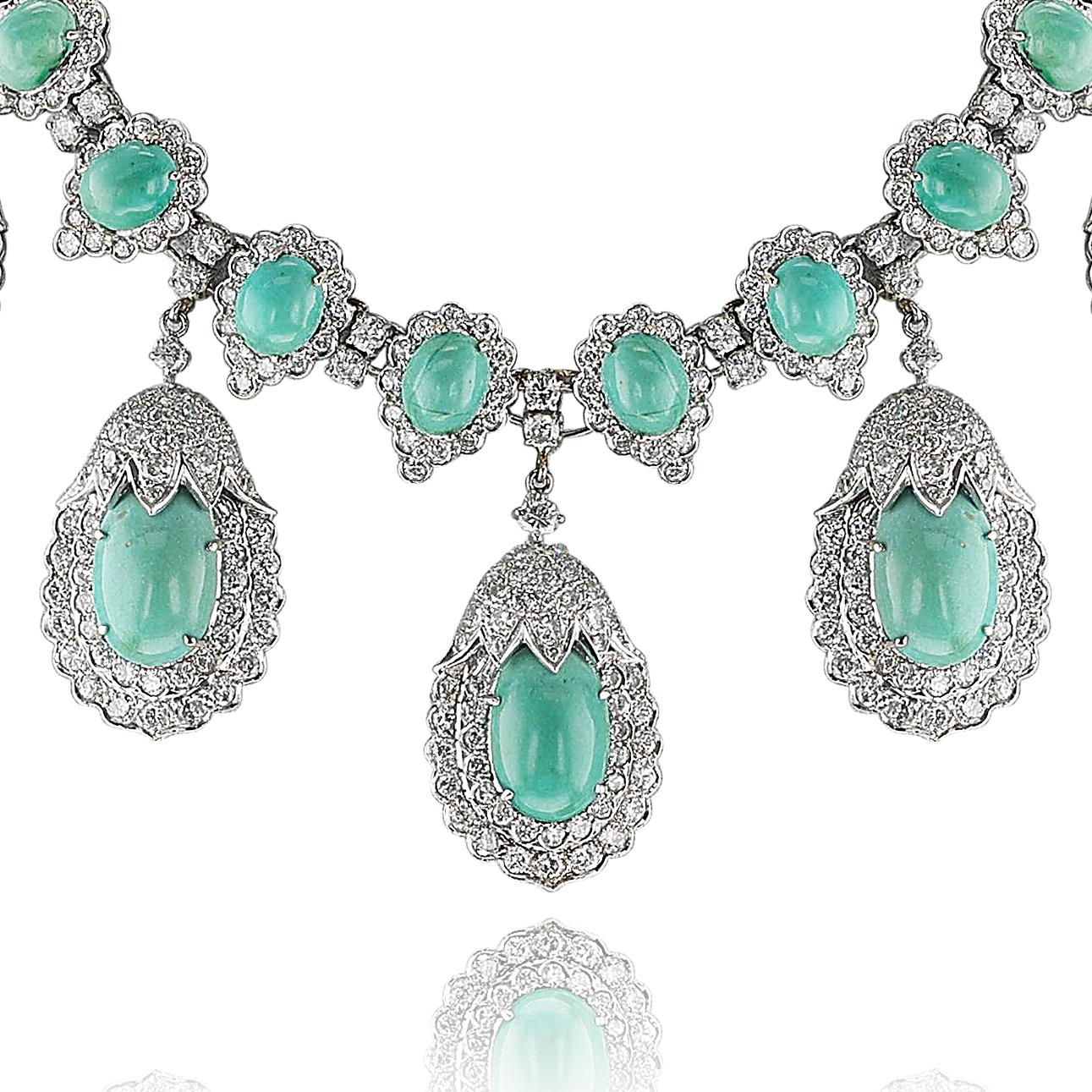 Collana con cabochon di turchese e diamanti, 14k in vendita 2
