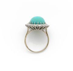 Turquoise Cabochon and Diamonds Platinum and 18 Carat White Gold Retro Pompadour
