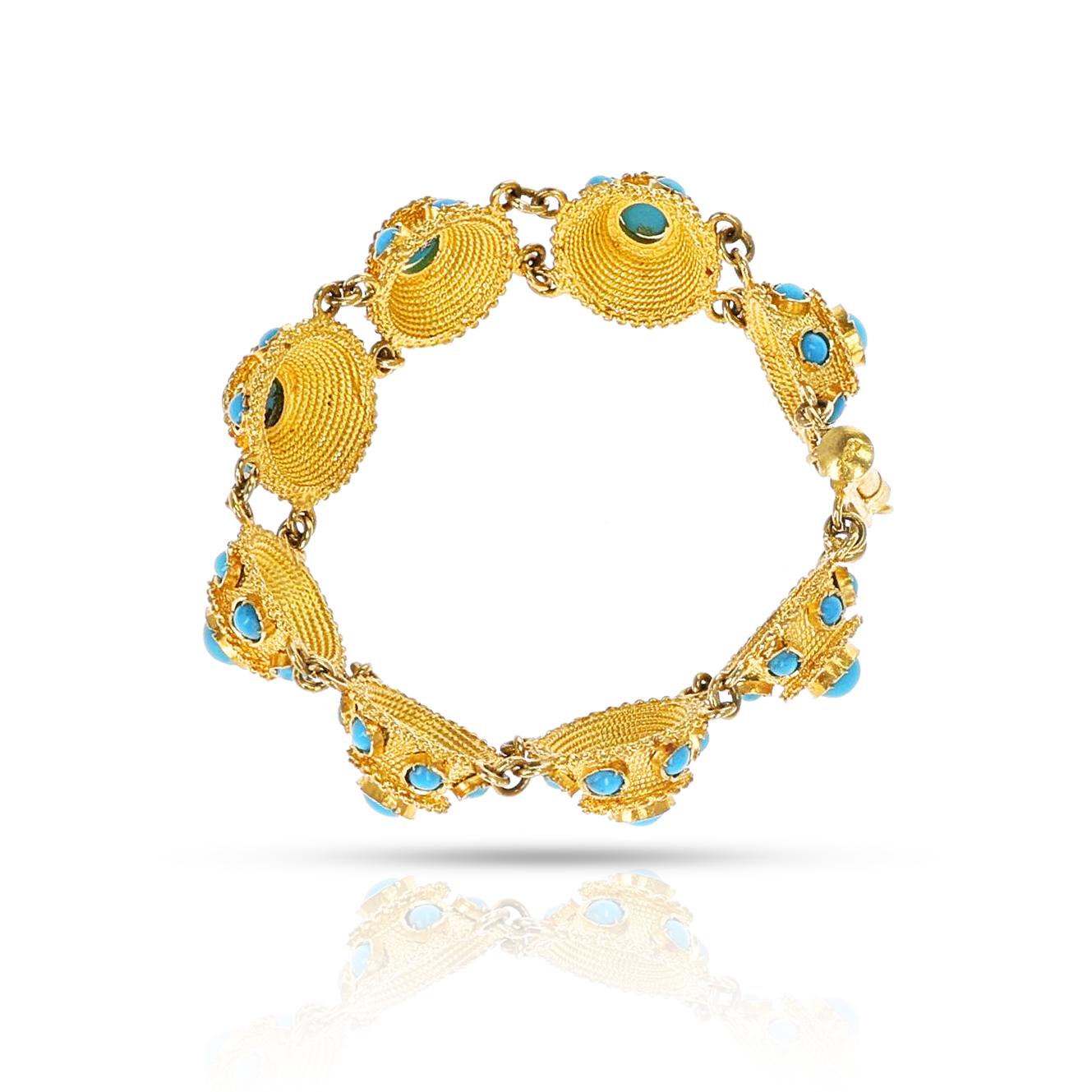 Turquoise Cabochon and Gold Bracelet, Part of Set For Sale 2