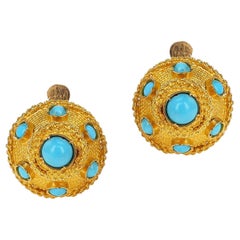 Turquoise Cabochon and Gold Earring, Part of Set 