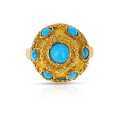 Turquoise Cabochon and Gold Ring, Part of Set