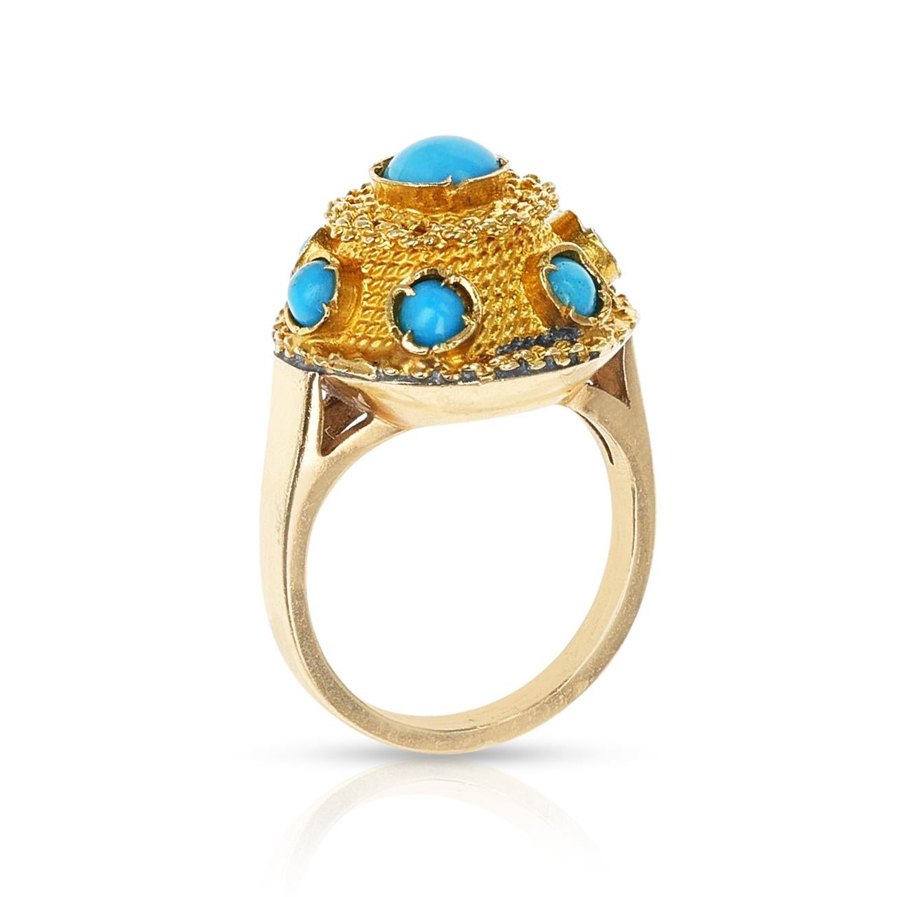 Women's or Men's Turquoise Cabochon and Gold Ring, Part of Set  For Sale