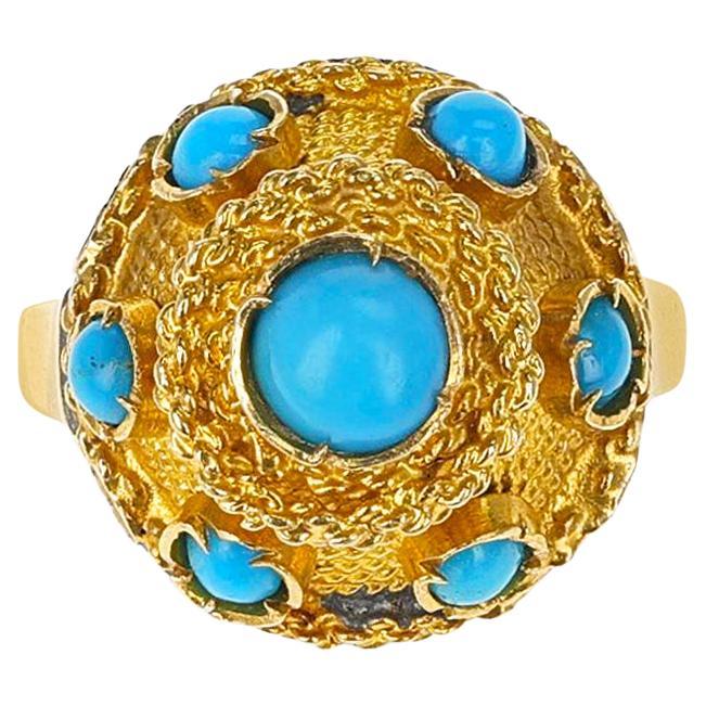 Turquoise Cabochon and Gold Ring, Part of Set  For Sale