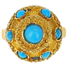 Vintage Turquoise Cabochon and Gold Ring, Part of Set 