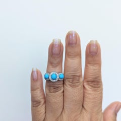 Turquoise Cabochon and White Diamond Three Stone Ring in Platinum