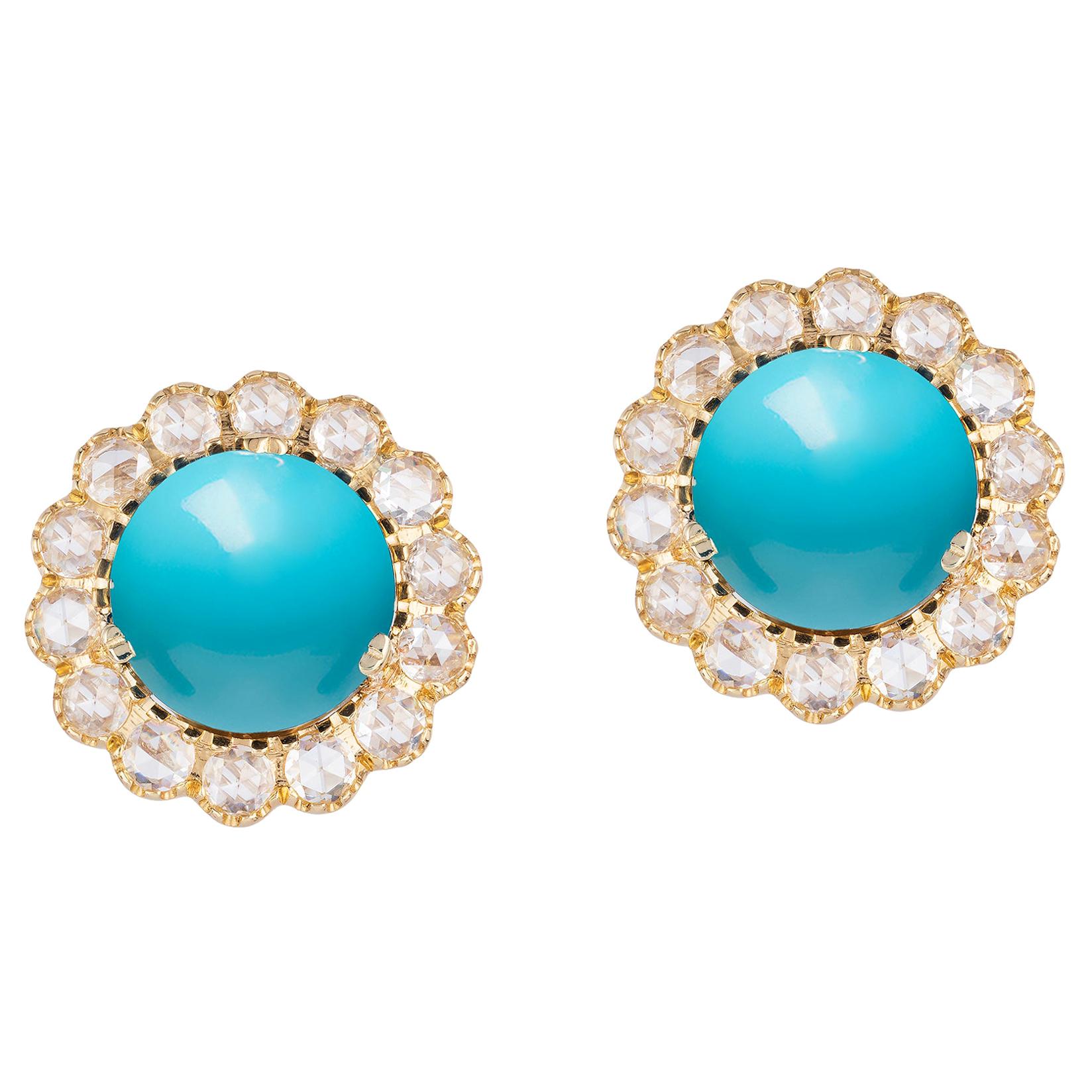 Goshwara Cabochon Turquoise And Rose Cut Diamond Earrings