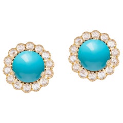 Goshwara Cabochon Turquoise And Rose Cut Diamond Earrings Goshwara Cabochon Turquoise And Rose Cut Diamond Earrings