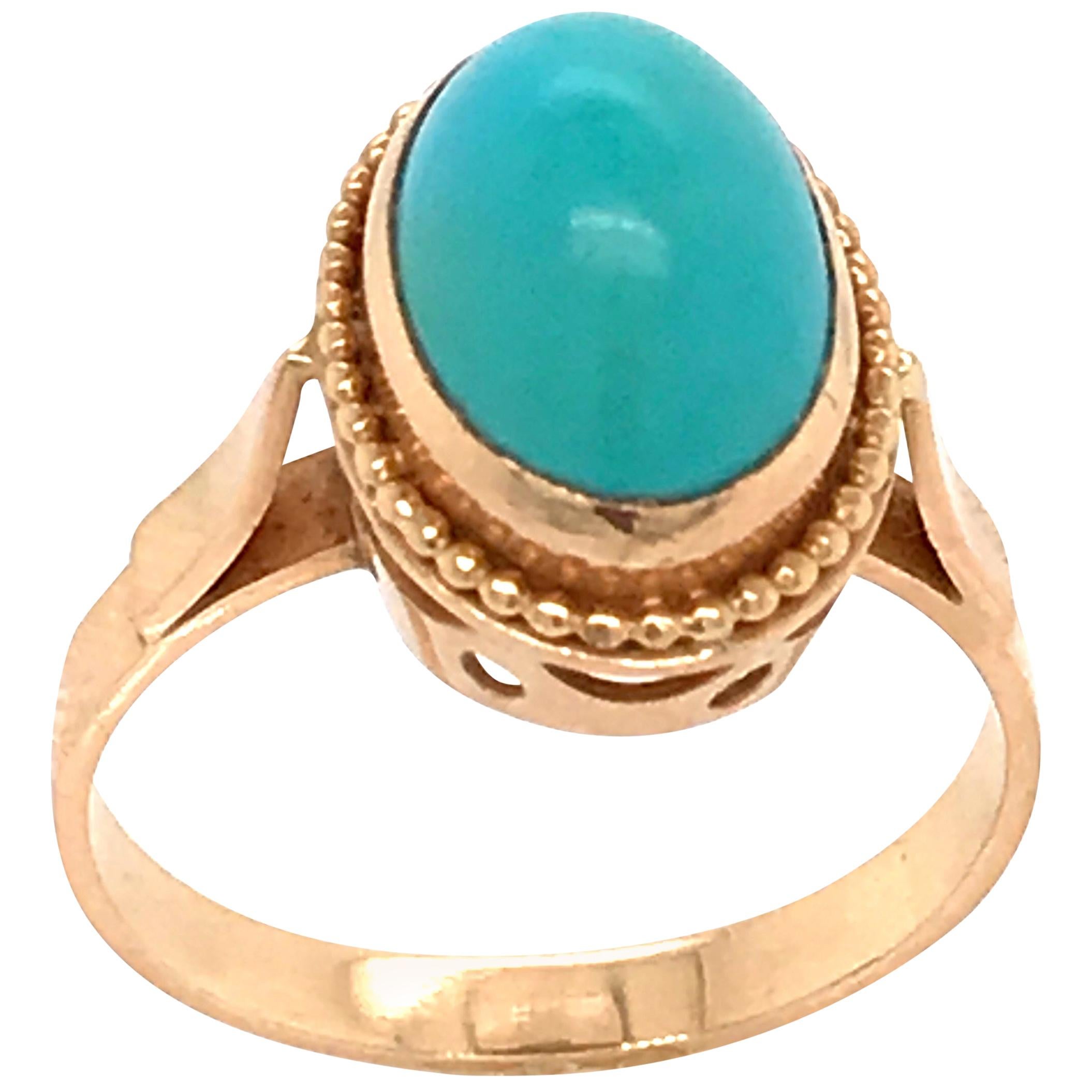 Turquoise Cabochon Shape on Rose Gold 18 Karat Fashion Ring