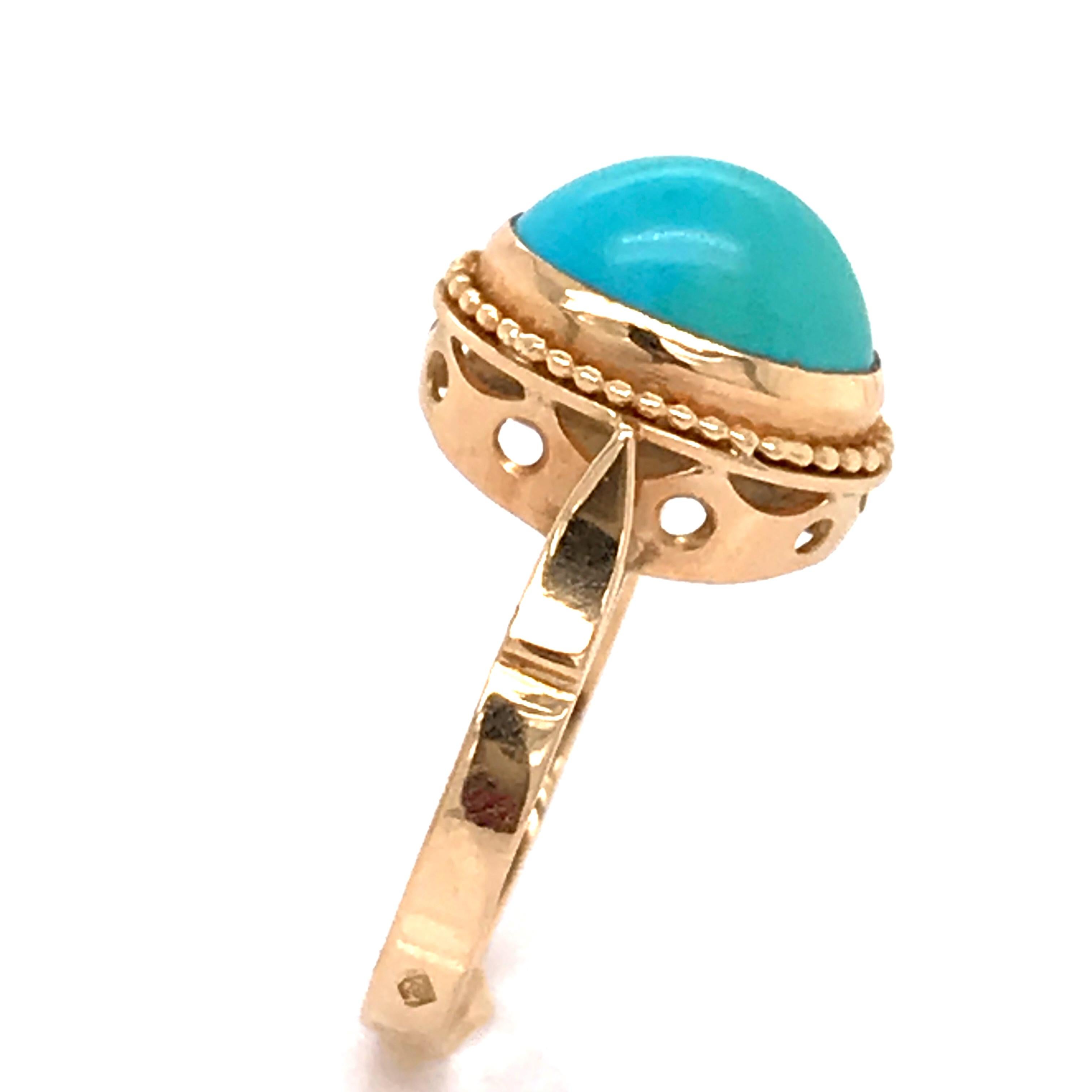 Turquoise Cabochon Shape on Rose Gold 18 Karat Fashion Ring 4