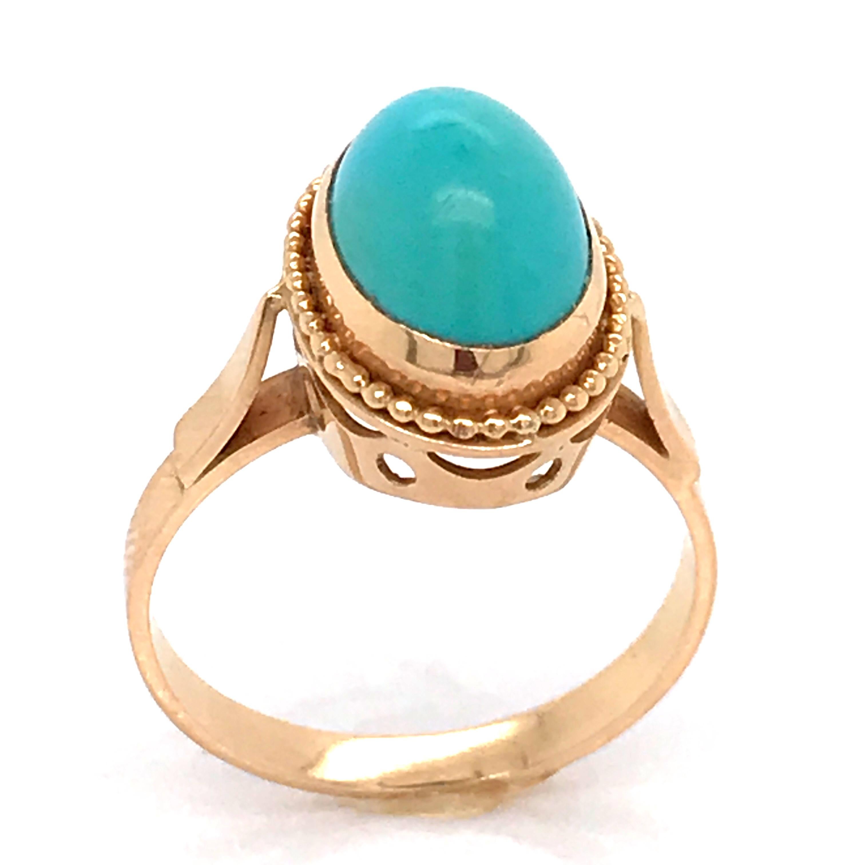 Turquoise Cabochon Shape on Rose Gold 18 Karat Fashion Ring 5