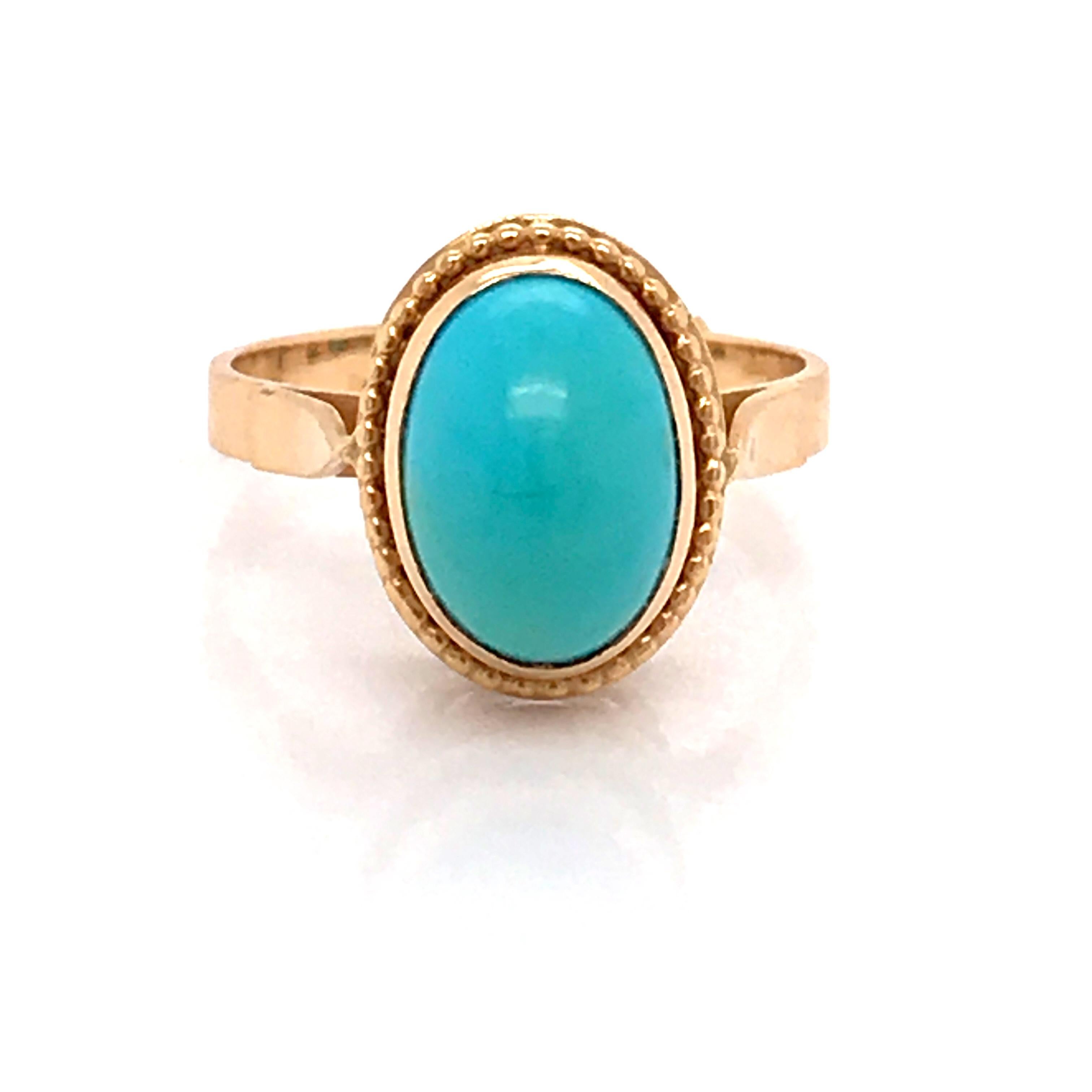 Turquoise Cabochon Shape on Rose Gold 18 Karat Fashion Ring 6