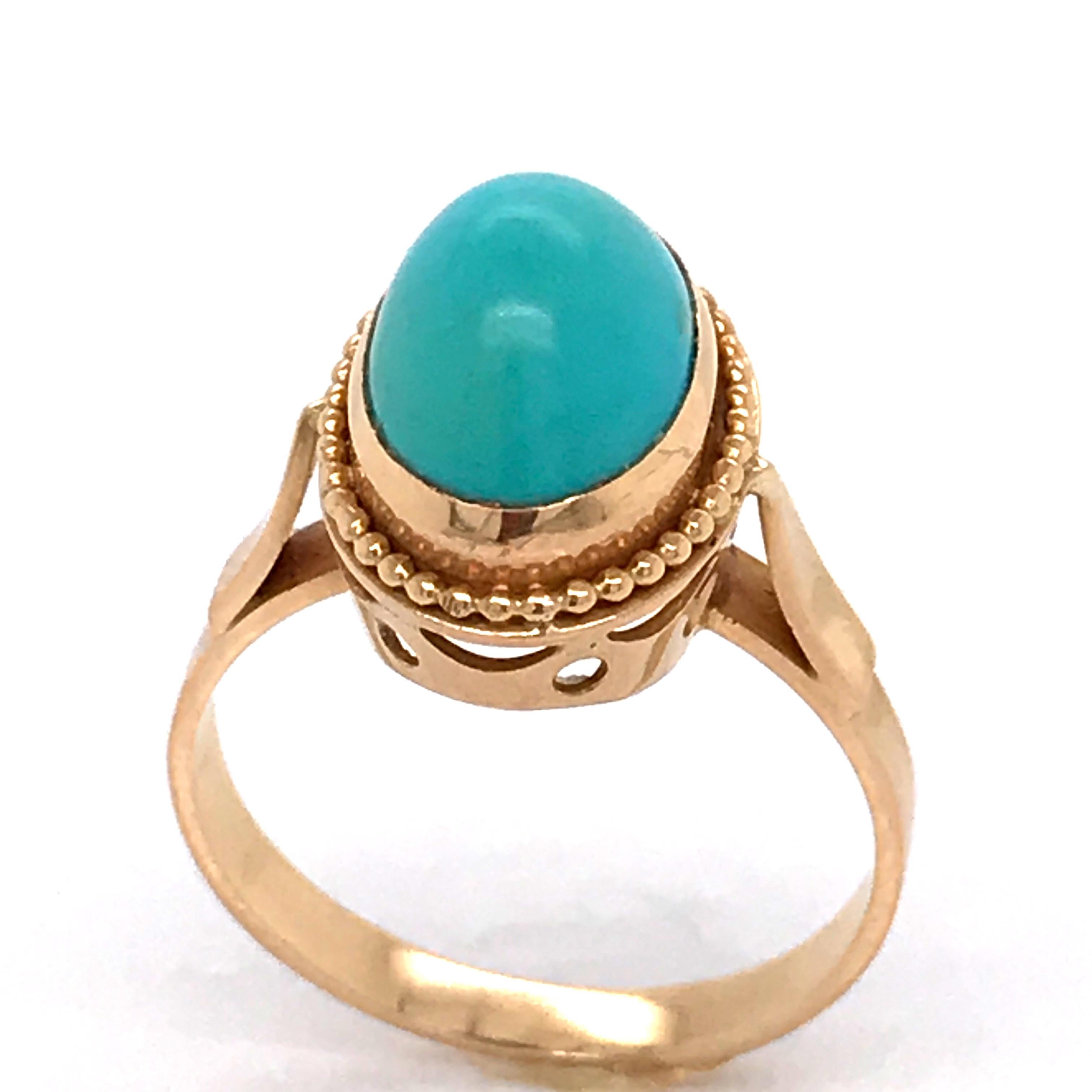 Natural Turquoise Cabochon Shape on Rose Gold 18k Fashion Ring 
Rose gold 18 k / weight of gold 2.0 grams
French Size / 51
US size / 5.5