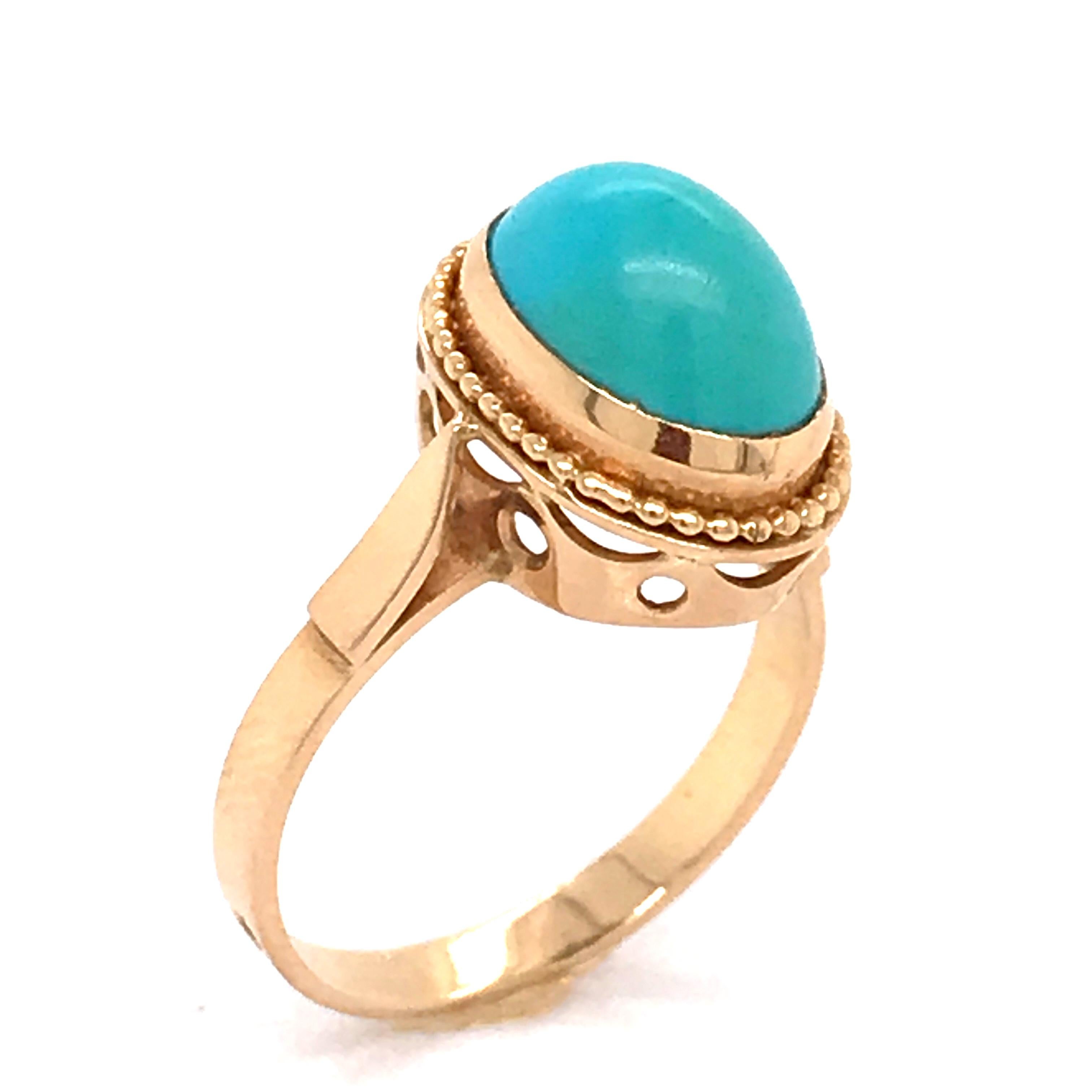 Contemporary Turquoise Cabochon Shape on Rose Gold 18 Karat Fashion Ring