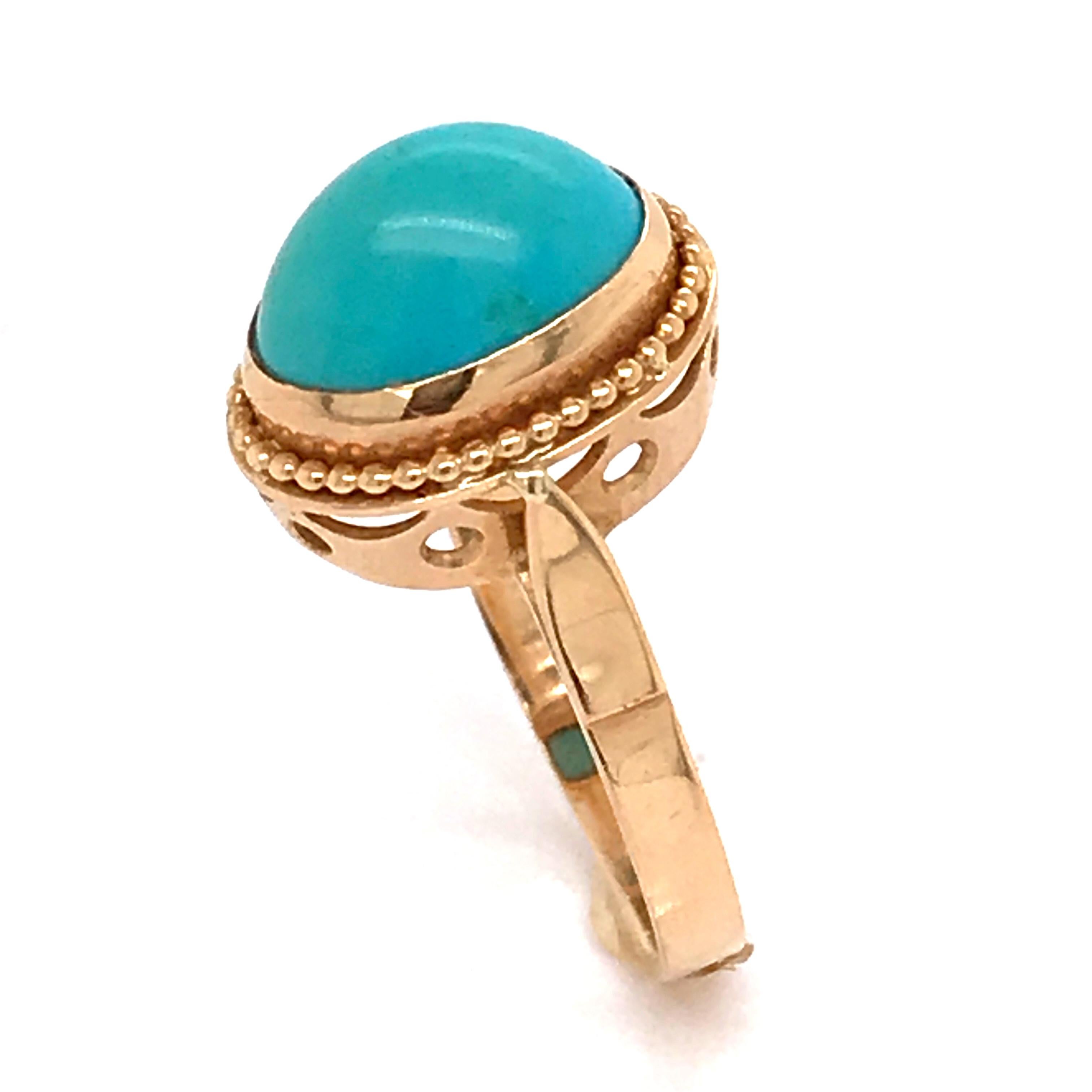 Oval Cut Turquoise Cabochon Shape on Rose Gold 18 Karat Fashion Ring