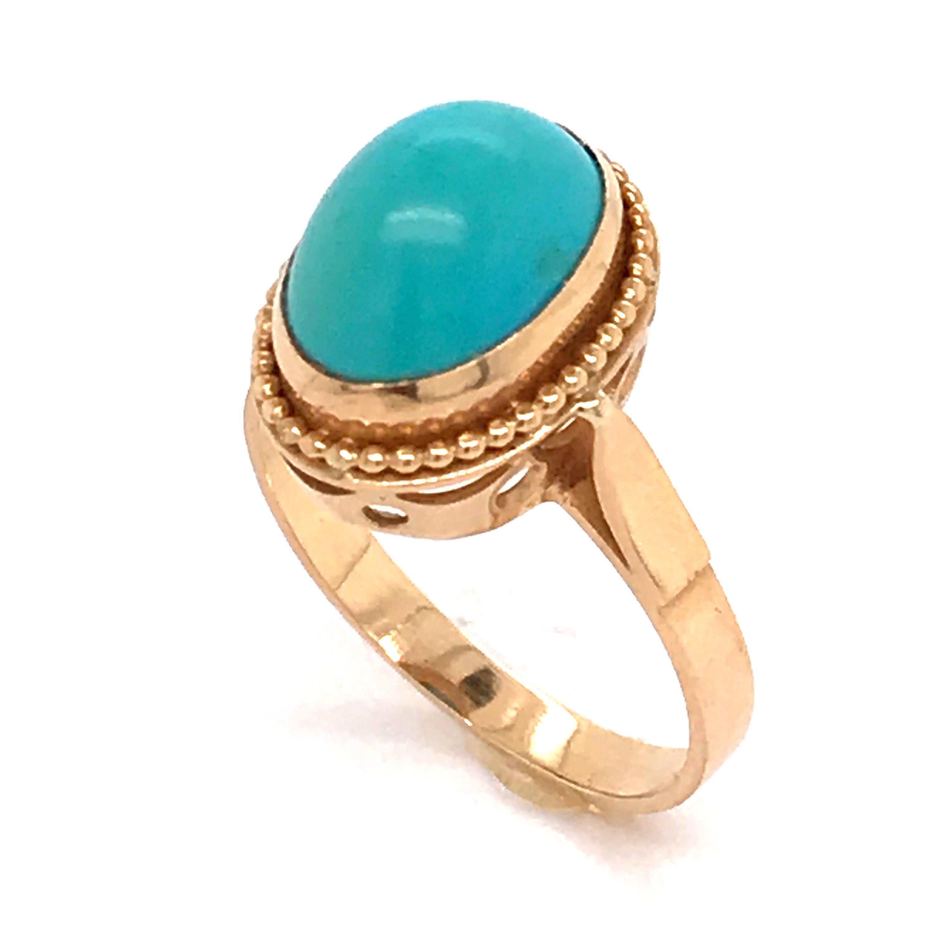 Turquoise Cabochon Shape on Rose Gold 18 Karat Fashion Ring In Excellent Condition In Vannes, FR