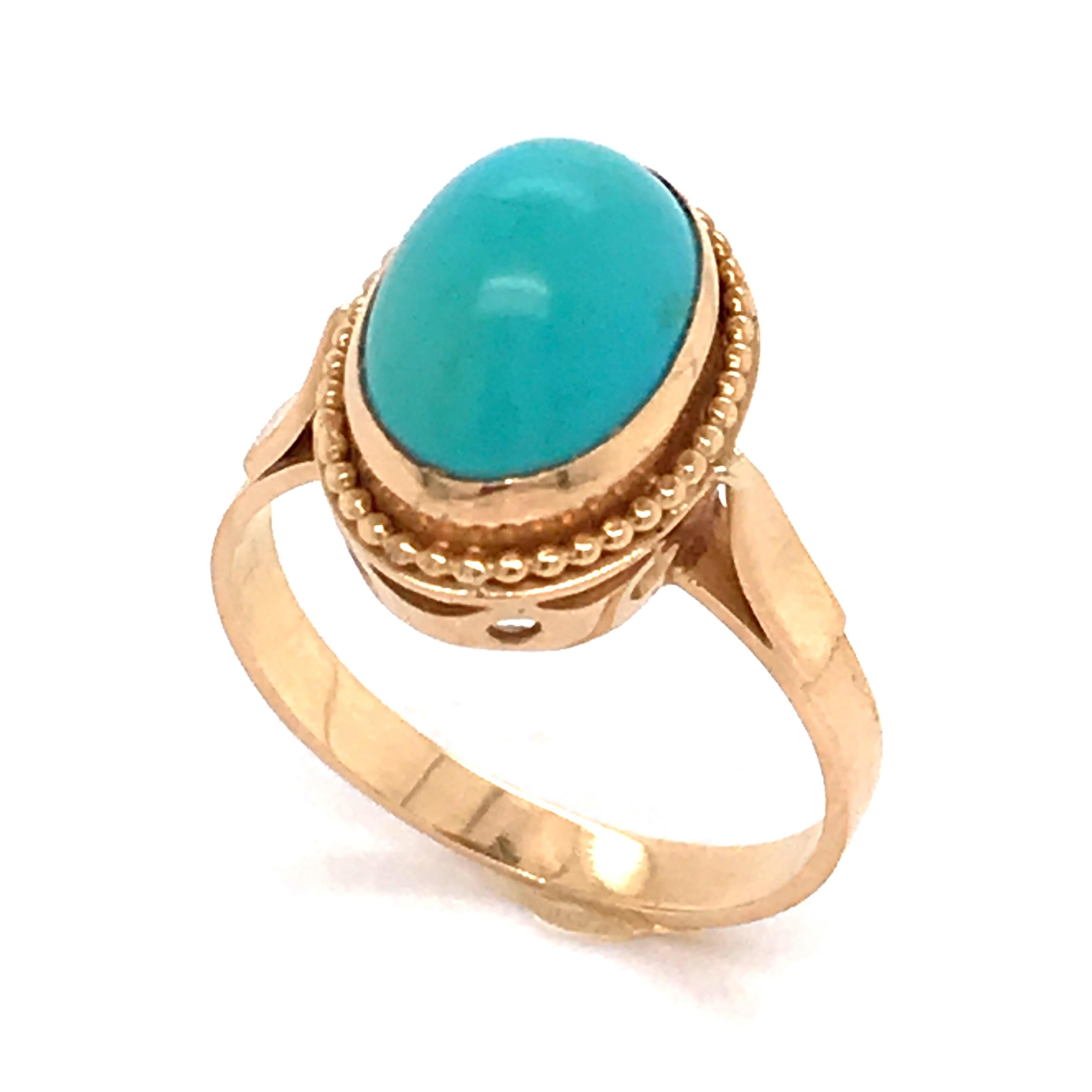 Turquoise Cabochon Shape on Rose Gold 18 Karat Fashion Ring 1