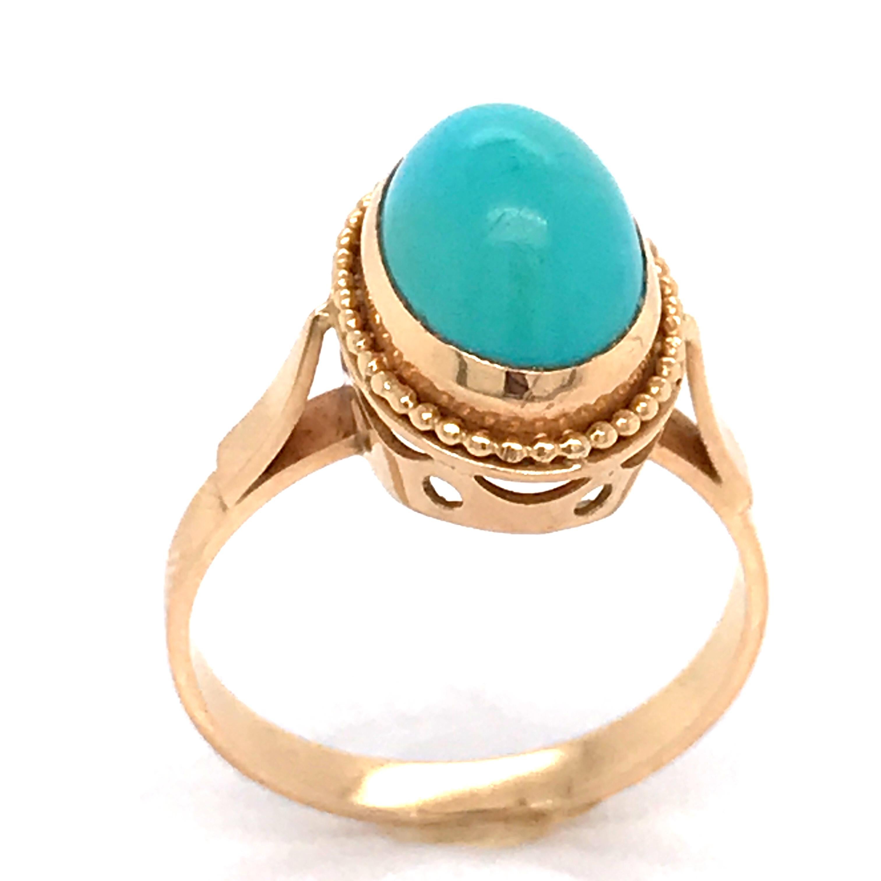 Turquoise Cabochon Shape on Rose Gold 18 Karat Fashion Ring 2