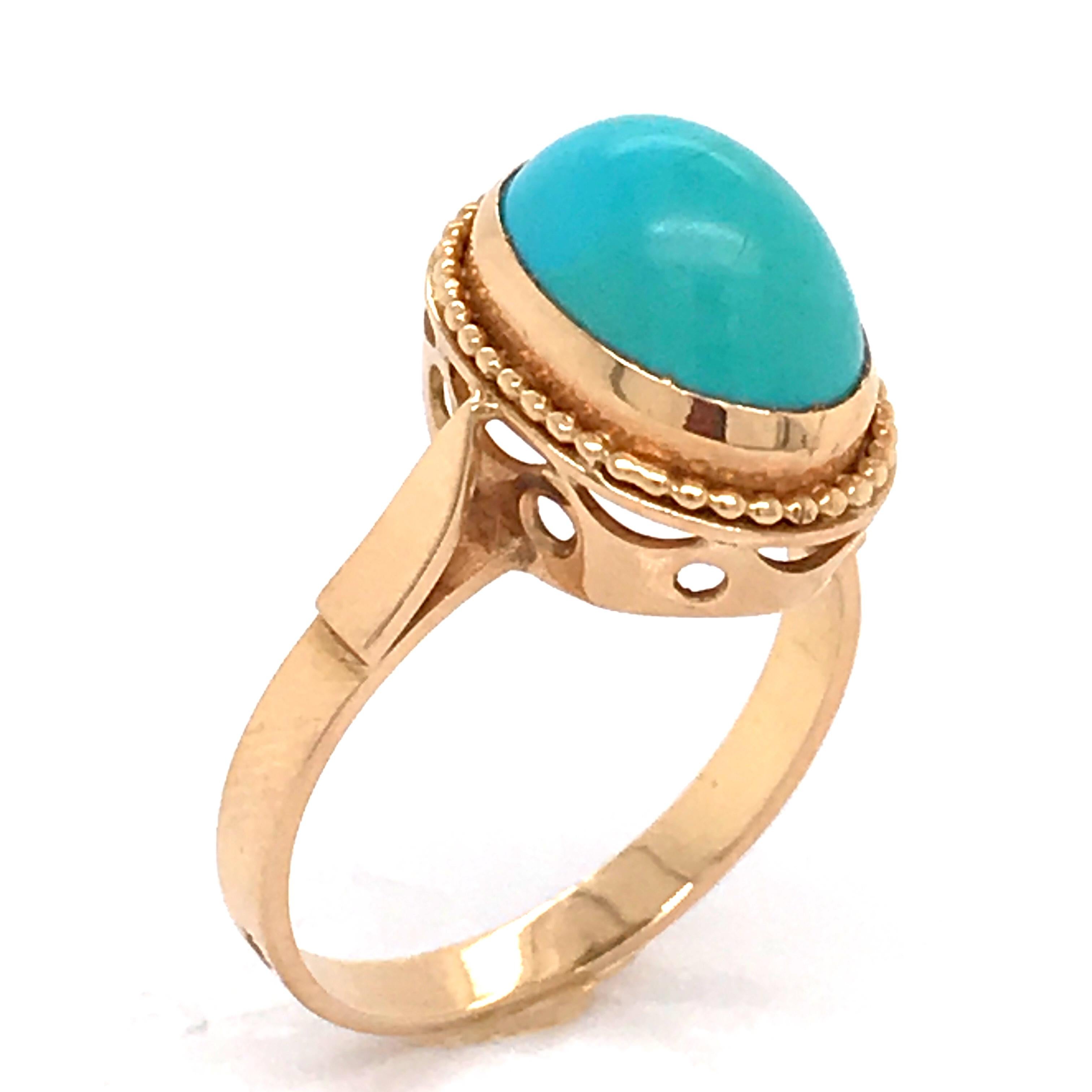 Turquoise Cabochon Shape on Rose Gold 18 Karat Fashion Ring 3