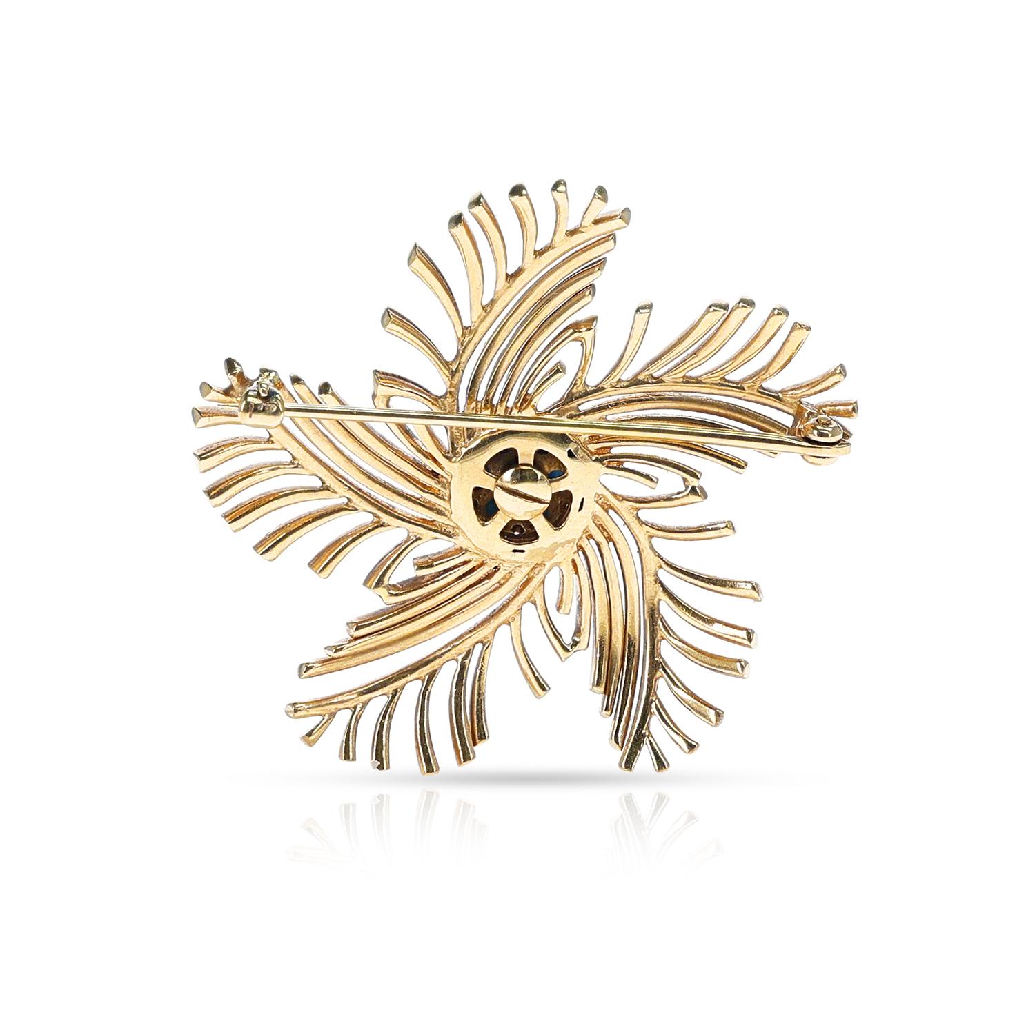 da uomo o donna Spilla a stella/fiori con cabochon di turchese, 14k in vendita