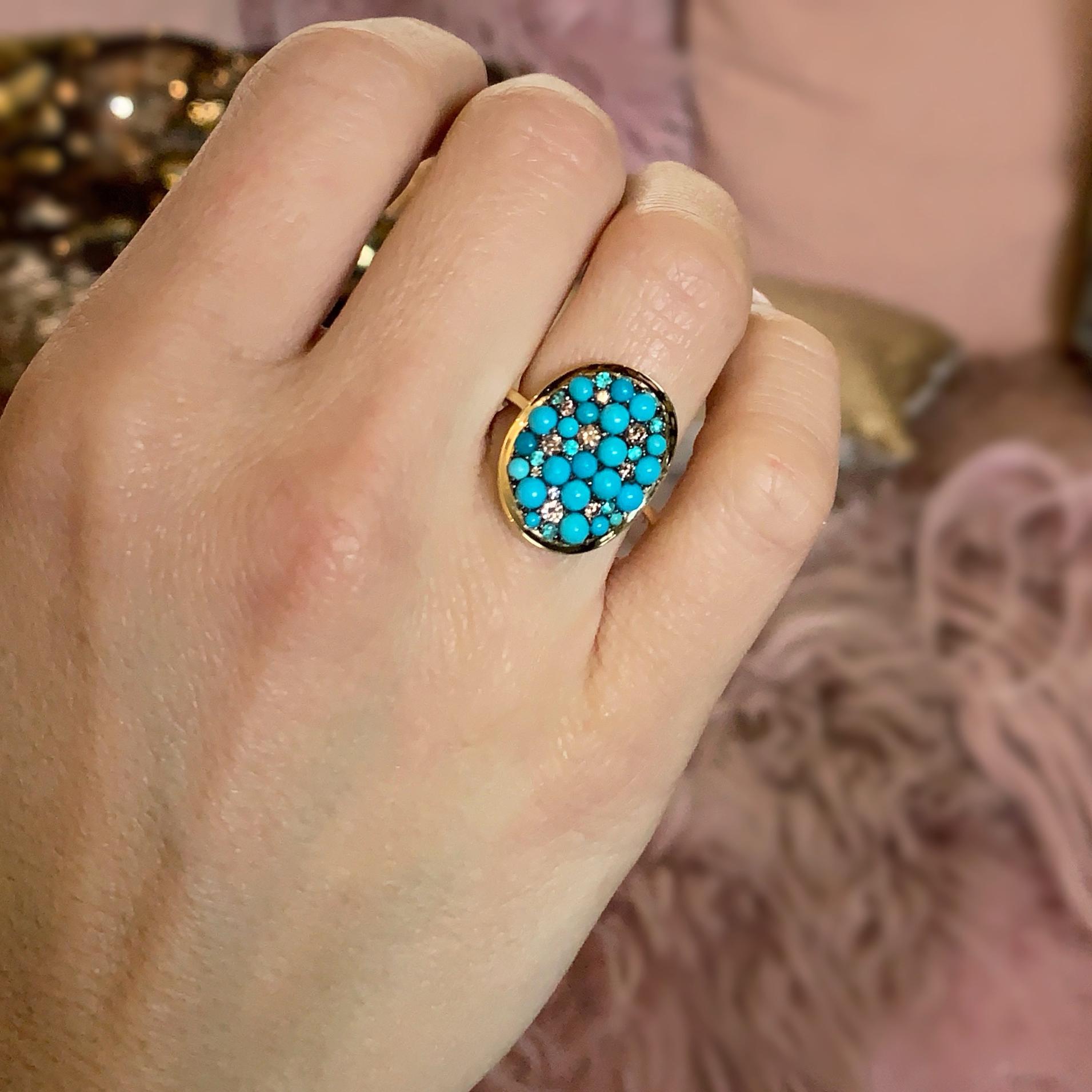 Turquoise Cabochons, Pink Diamond, Paraïba Tourmaline Pave Ring 9
