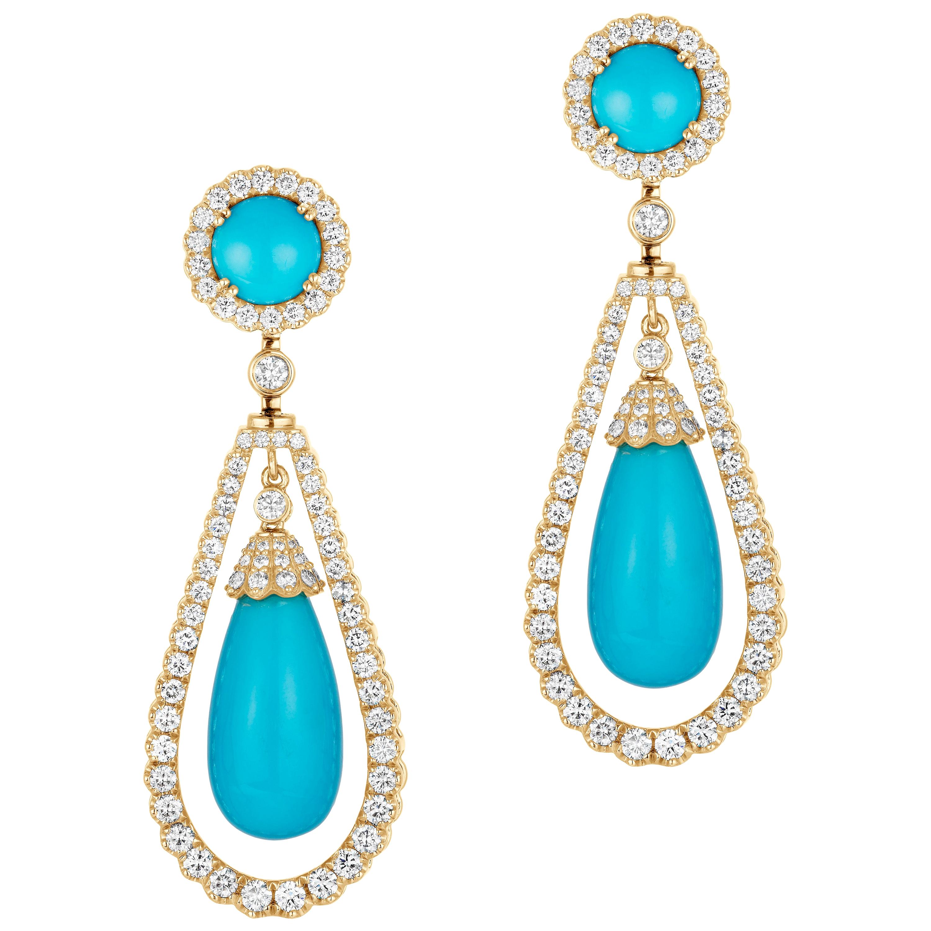Goshwara Turquoise Cabs & Drops With Diamond Earrings
