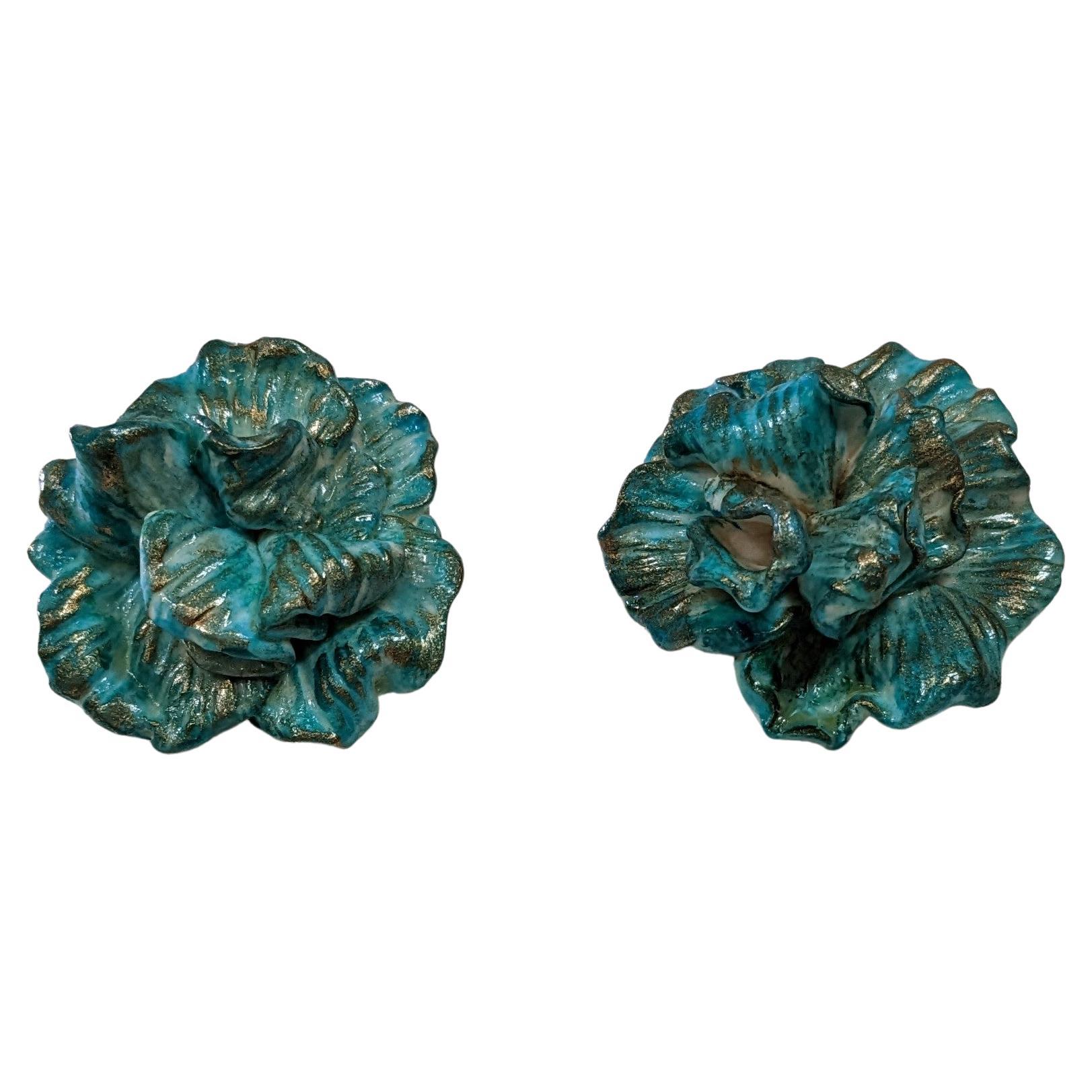 Turquoise  Camelia Polymer  Earrings with golplated silver closure