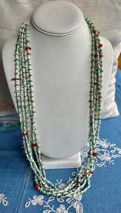 Turquoise Carnelian Necklace Native American Santo Domingo Pueblo Heishi 32 Inch