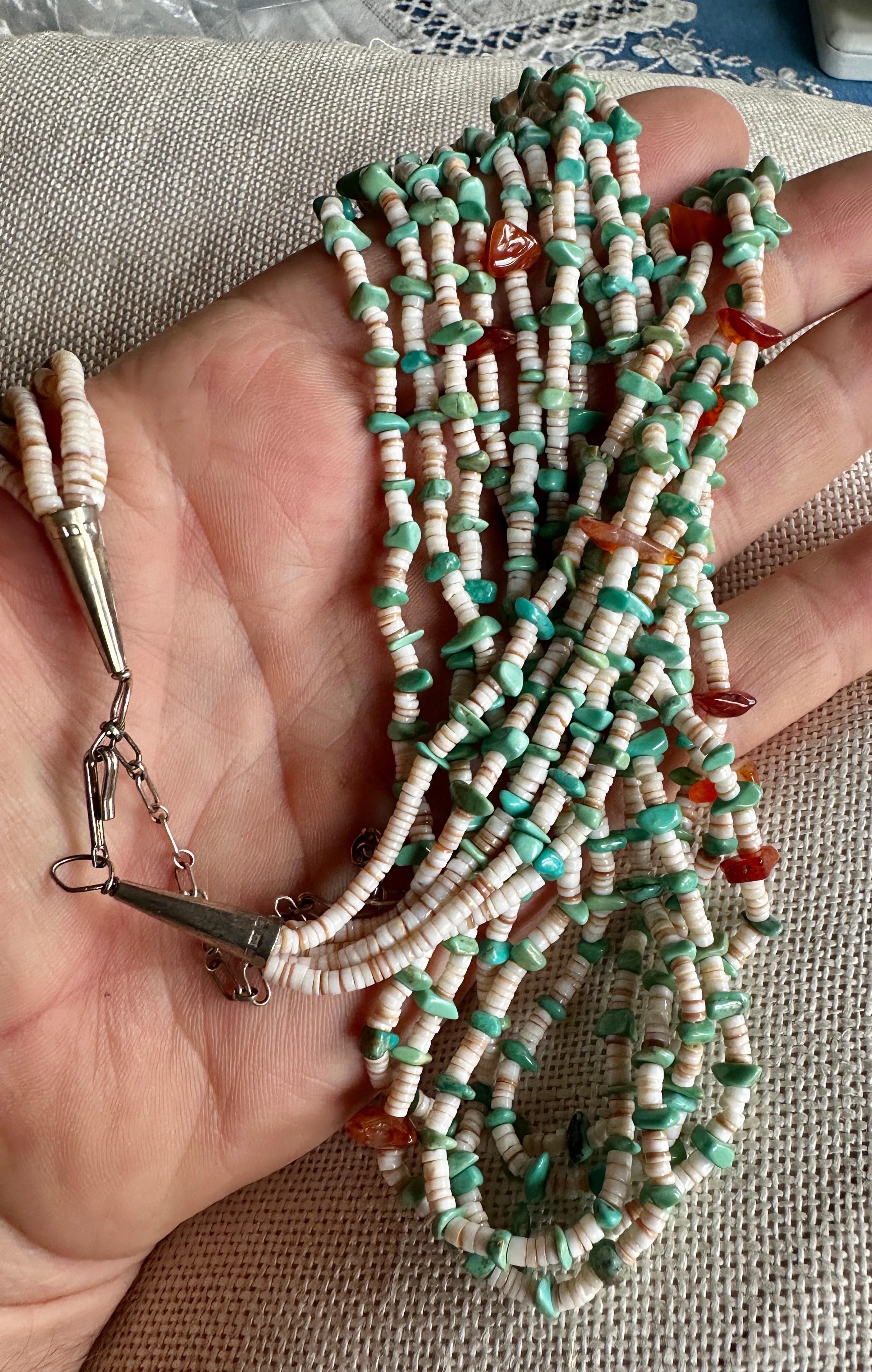 da uomo o donna Collana di corniola turchese Pueblo nativo americano 32 pollici in vendita